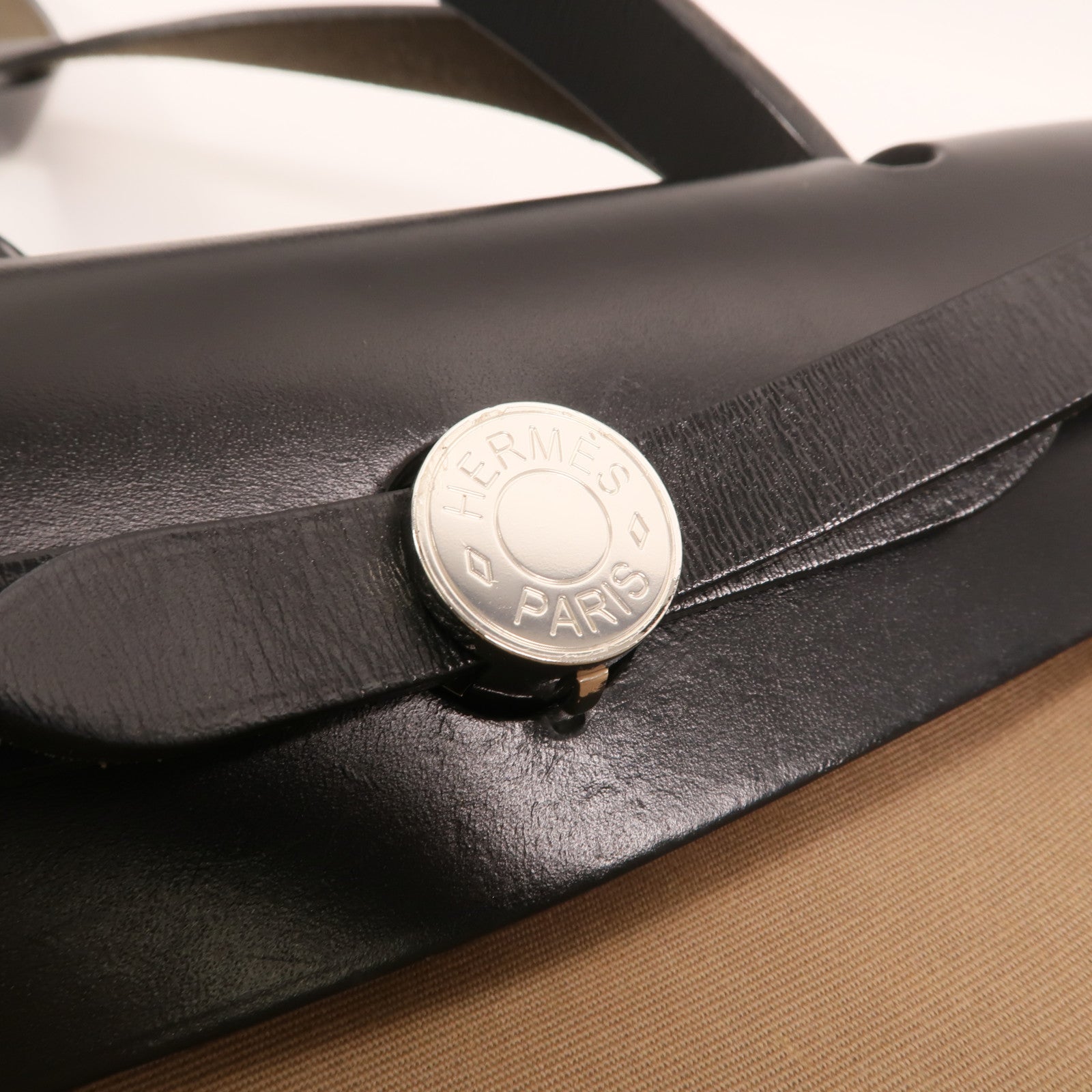 HERMES 帆布Herbag PM銀扣手挽肩背兩用袋Etoupe