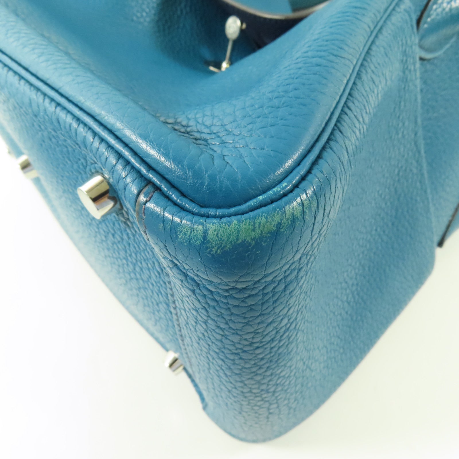 HERMES Clemence皮革Lindy 30銀扣肩背袋Bleu Izmir