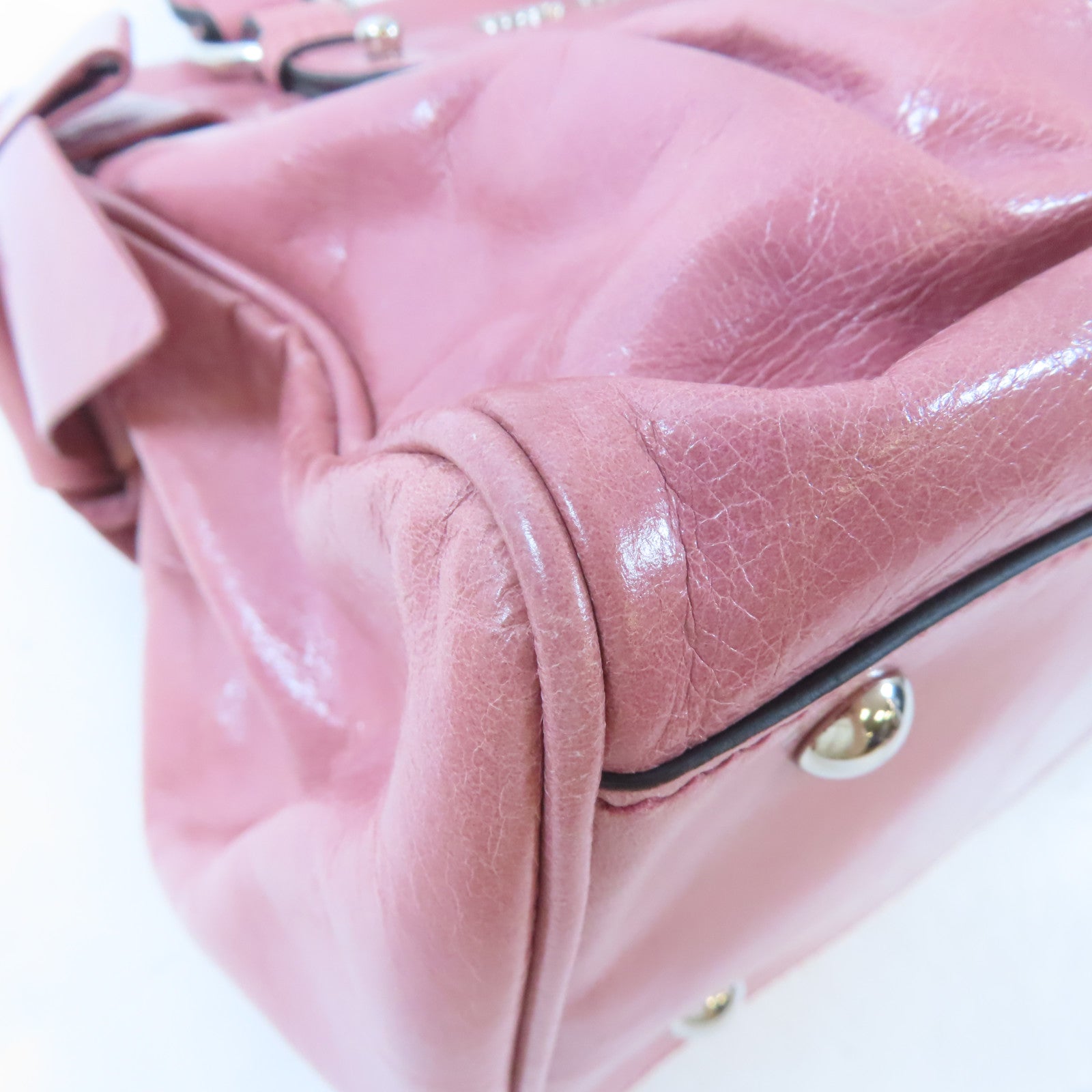 Miu Miu 牛皮皮革2 Way Shoulder銀扣手挽肩背兩用袋粉紅色