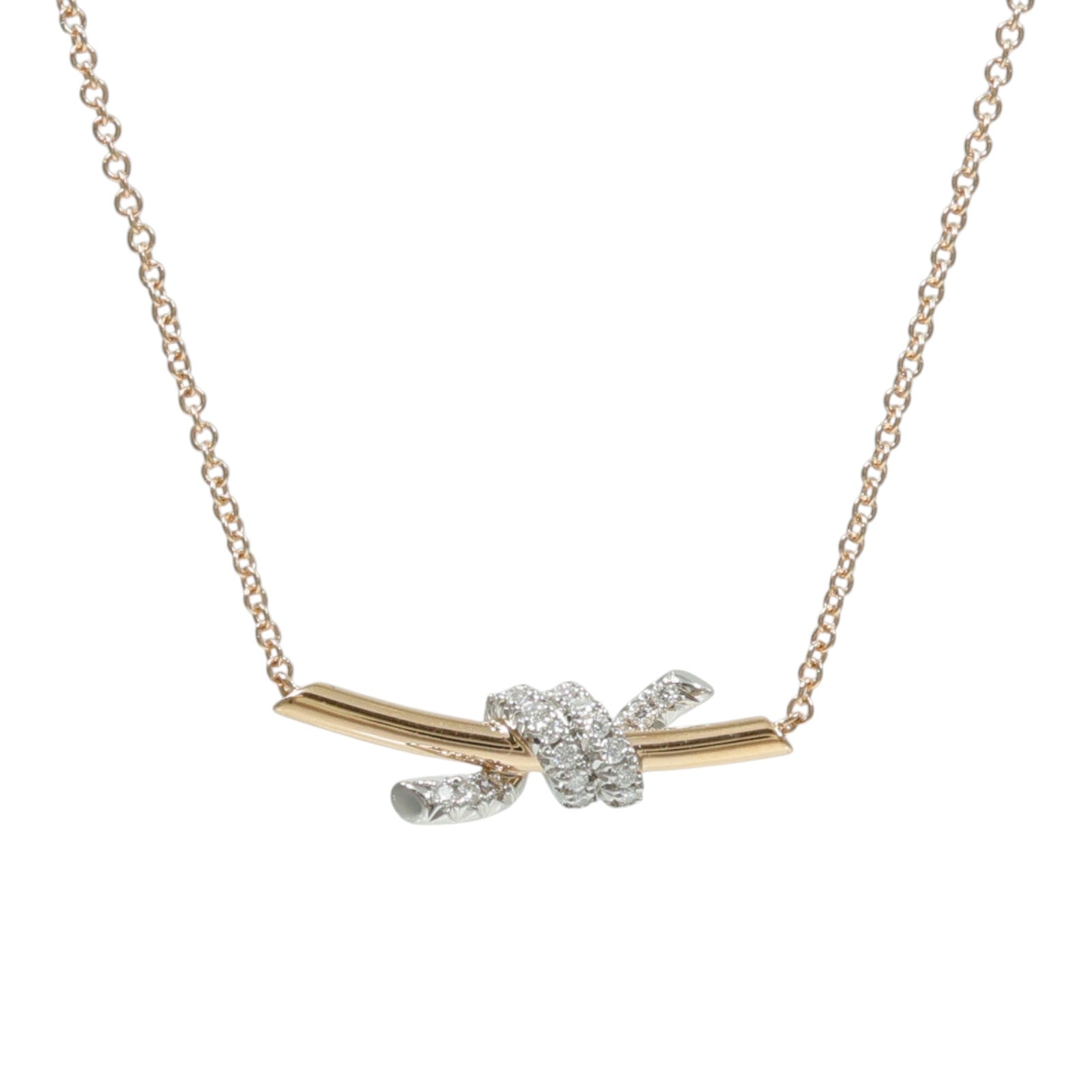 TIFFANY＆CO PT950鉑金/18K玫瑰金Knot Necklace項鍊