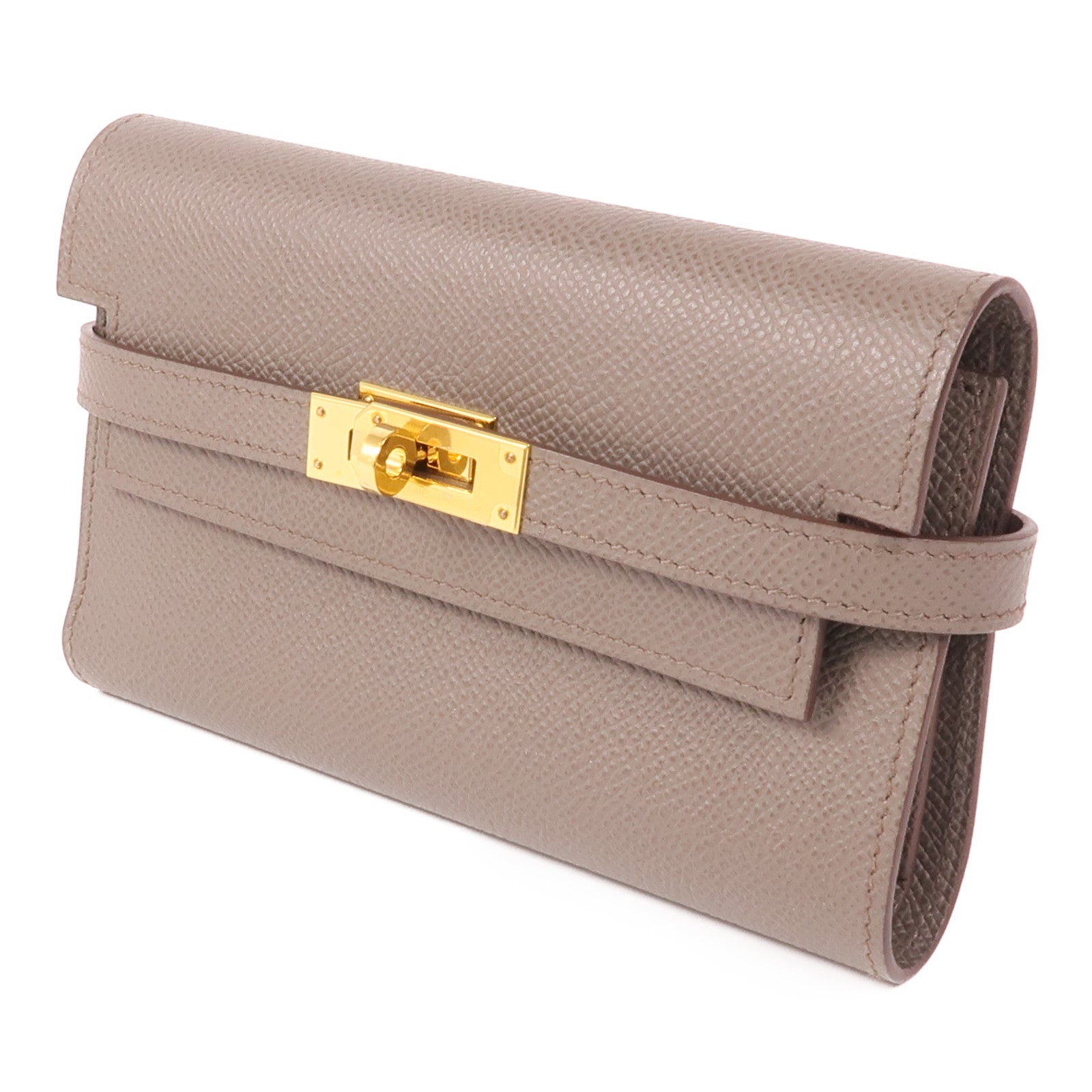 HERMES Epsom皮革Kelly Wallet金扣長錢包Etain