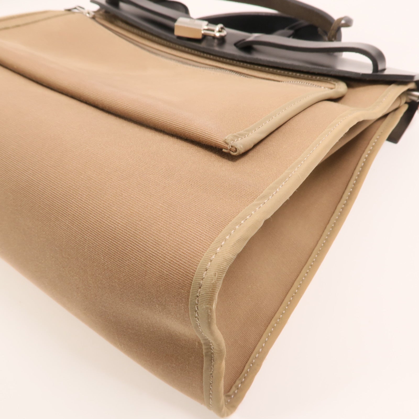 HERMES 帆布Herbag PM銀扣手挽肩背兩用袋Etoupe