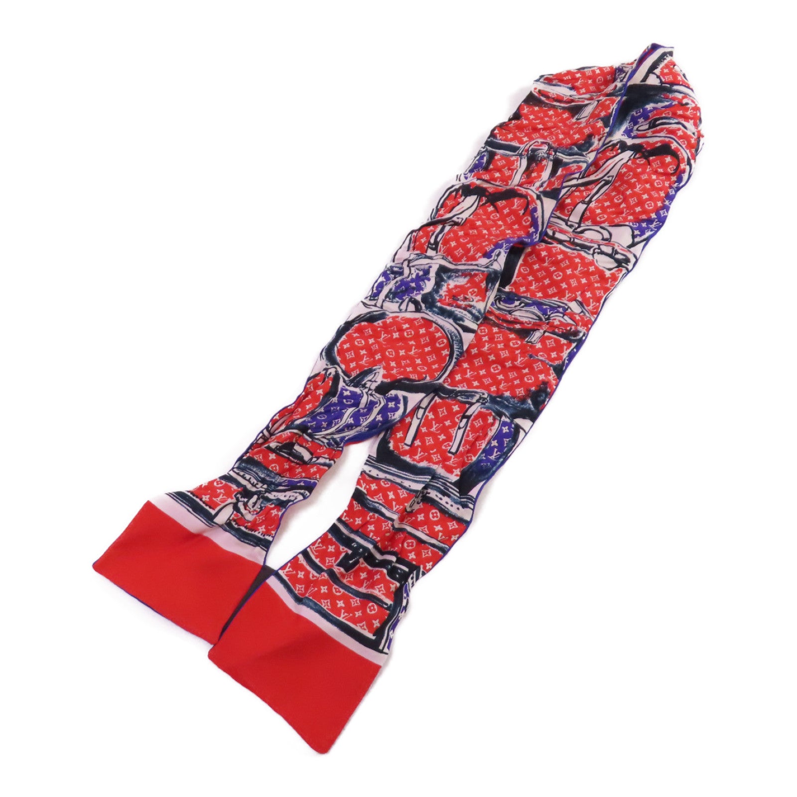 LOUIS VUITTON 絲質Band Trunks Monogram Scarf絲巾紅色/彩色