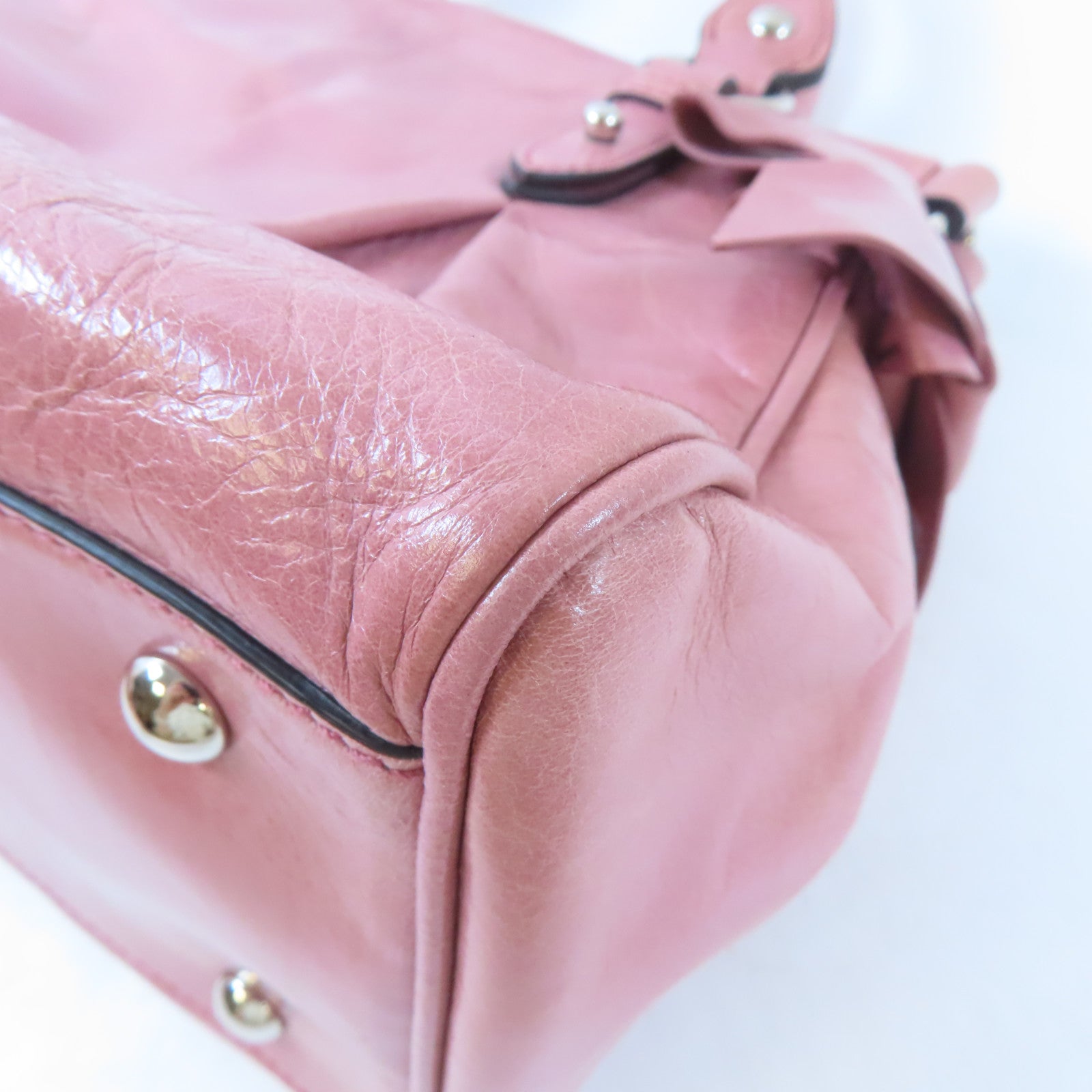 Miu Miu 牛皮皮革2 Way Shoulder銀扣手挽肩背兩用袋粉紅色