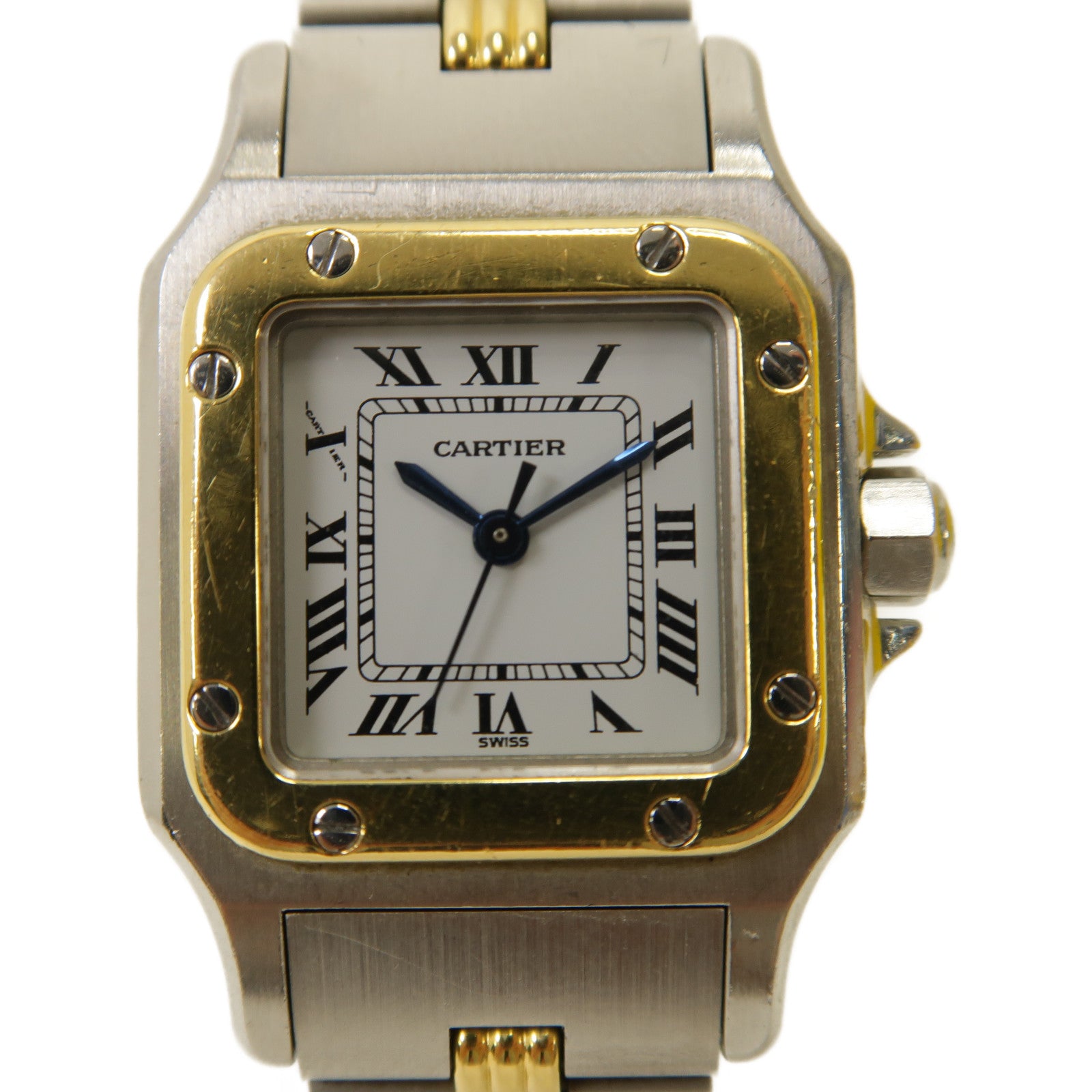 CARTIER Santos 18K黃金/不鏽鋼手錶自動機芯白色