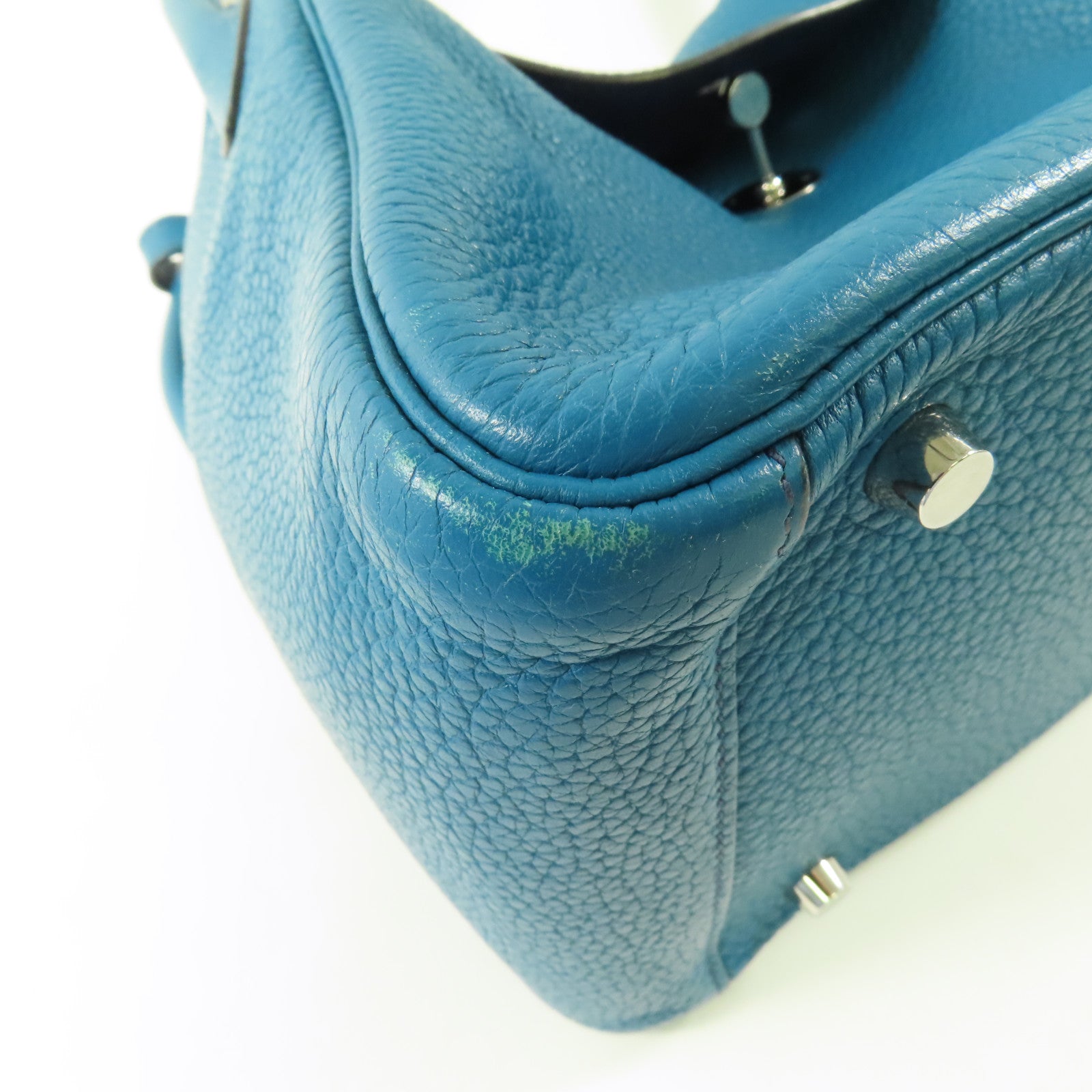HERMES Clemence皮革Lindy 30銀扣肩背袋Bleu Izmir