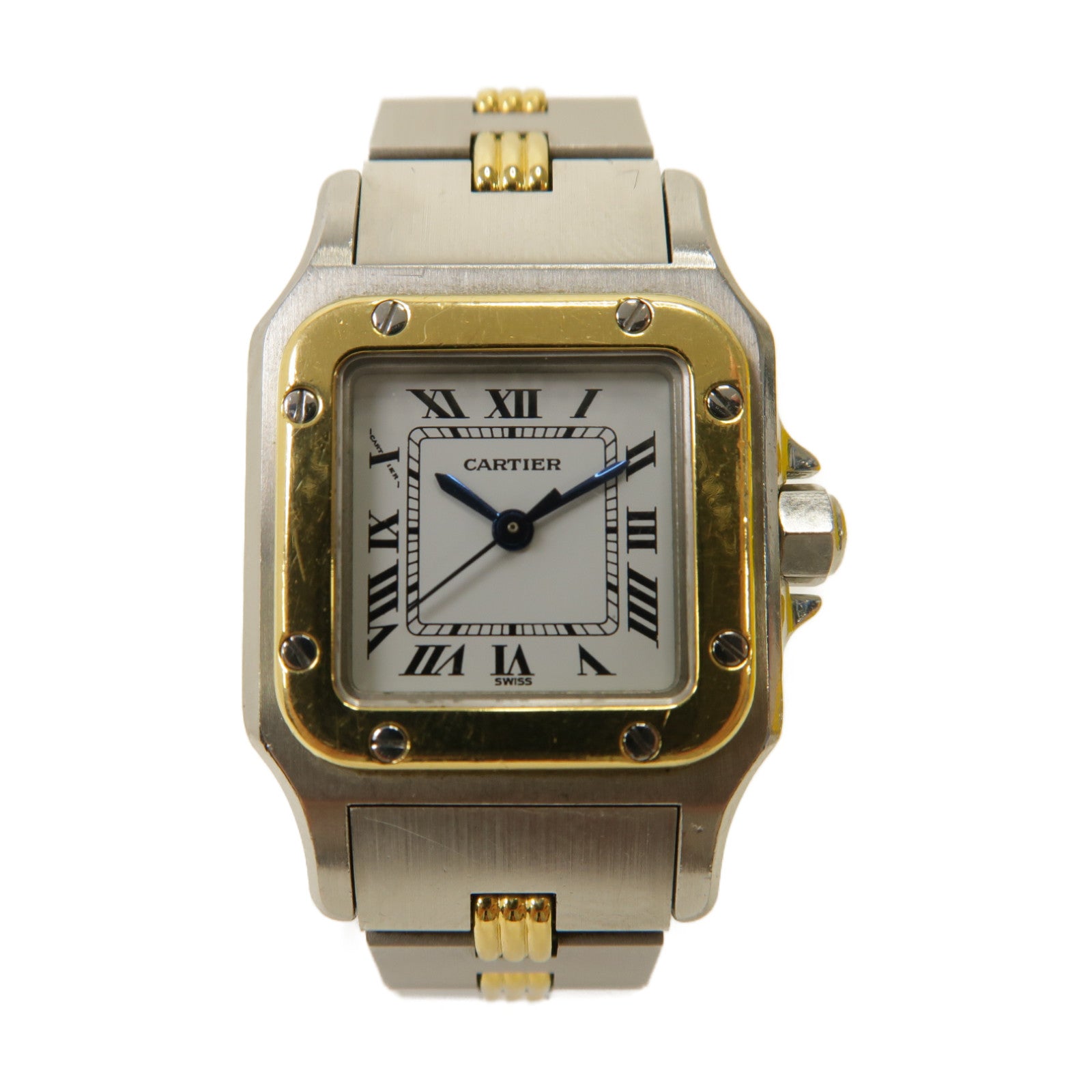 CARTIER Santos 18K黃金/不鏽鋼手錶自動機芯白色