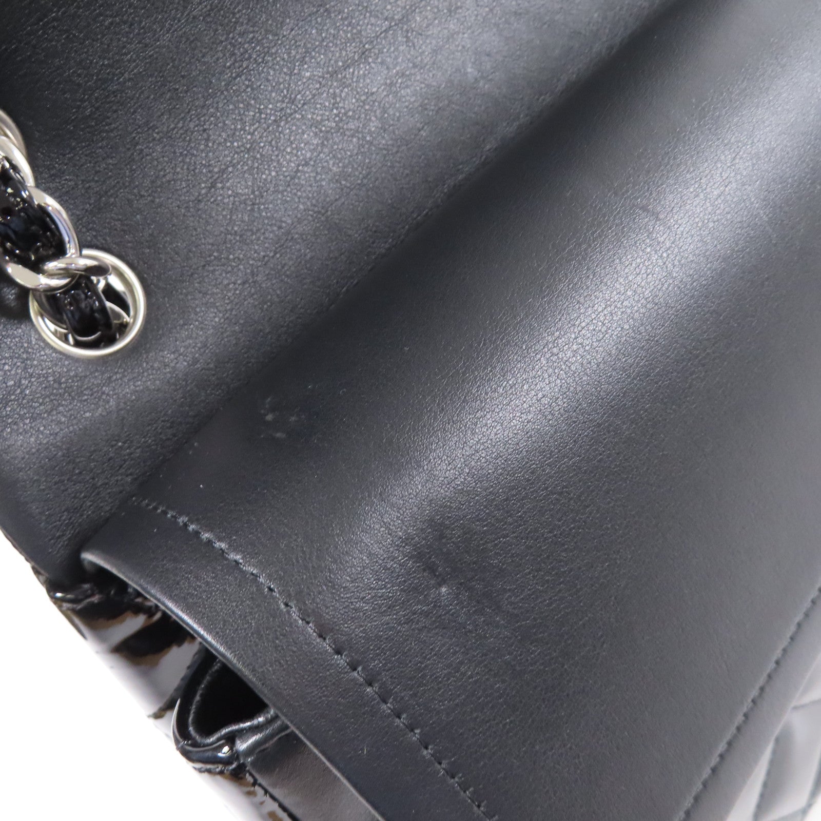 CHANEL 漆皮皮革Large Classic銀扣肩背袋