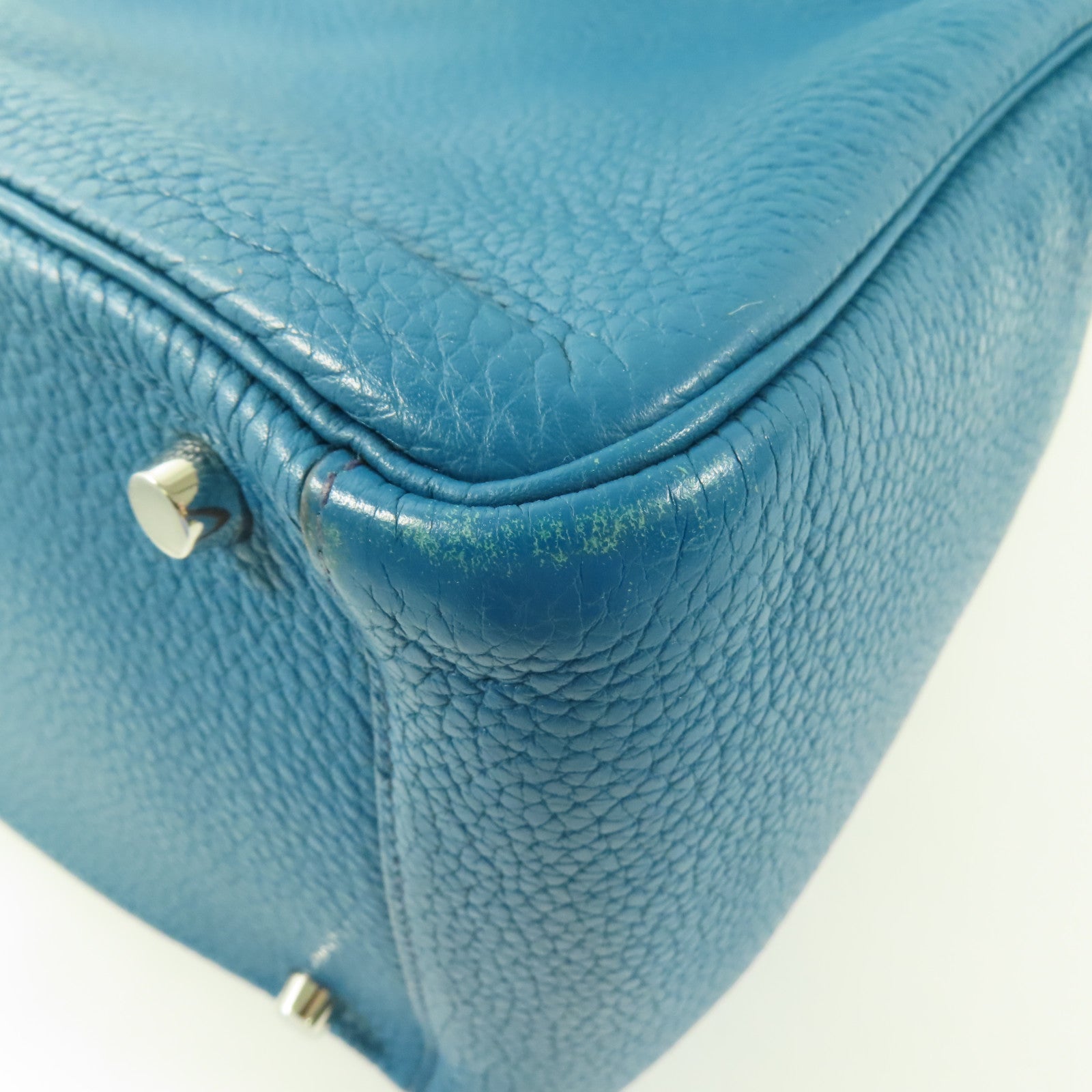 HERMES Clemence皮革Lindy 30銀扣肩背袋Bleu Izmir