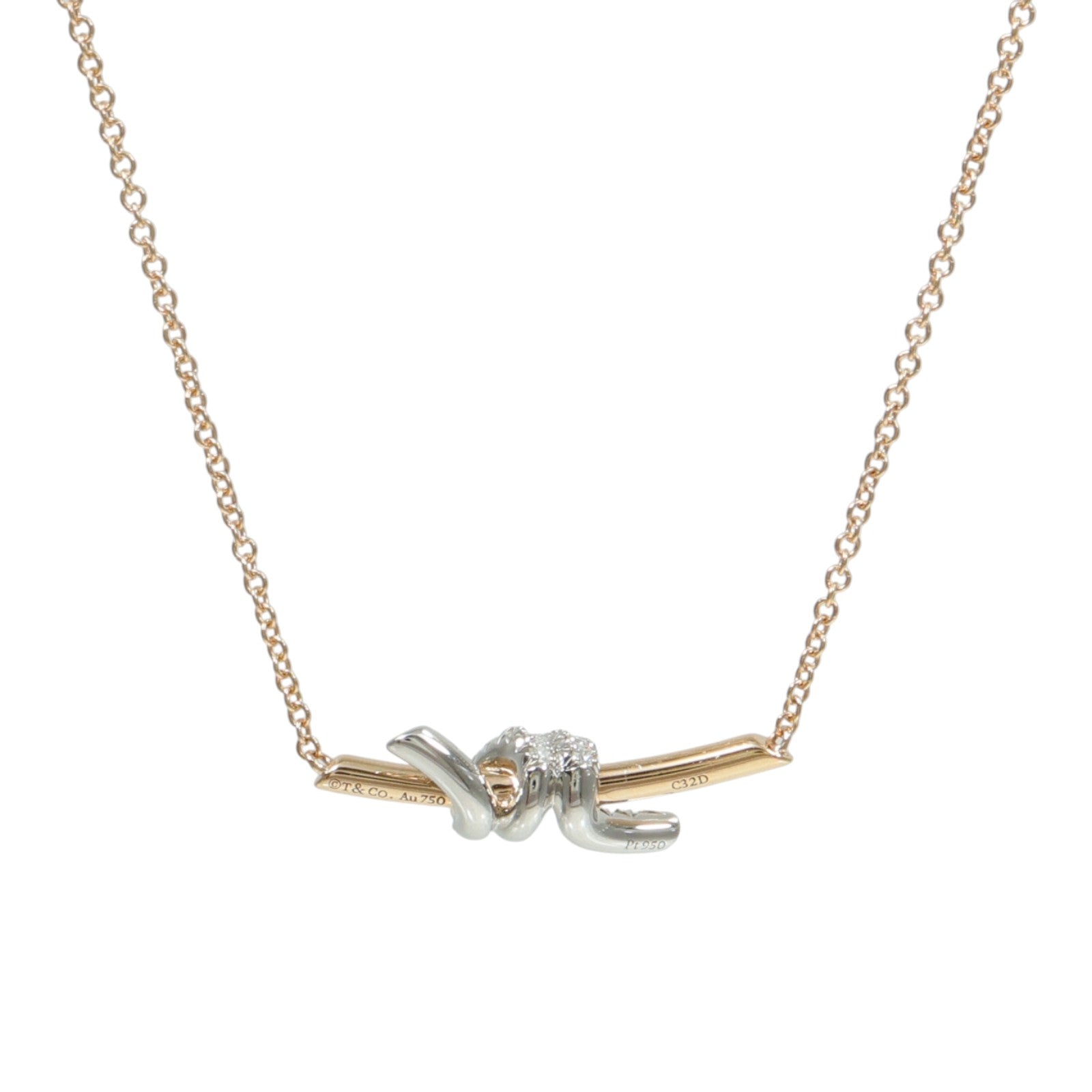 TIFFANY＆CO PT950鉑金/18K玫瑰金Knot Necklace項鍊