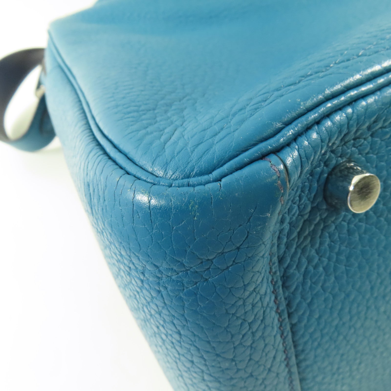 HERMES Clemence皮革Lindy 30銀扣肩背袋Bleu Izmir