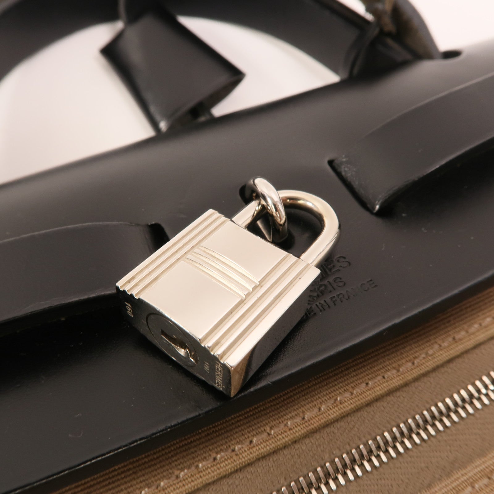 HERMES 帆布Herbag PM銀扣手挽肩背兩用袋Etoupe