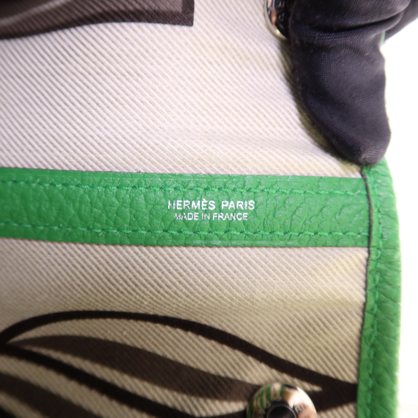 HERMES Negonda皮革Garden Party PM銀扣手挽袋Bambou