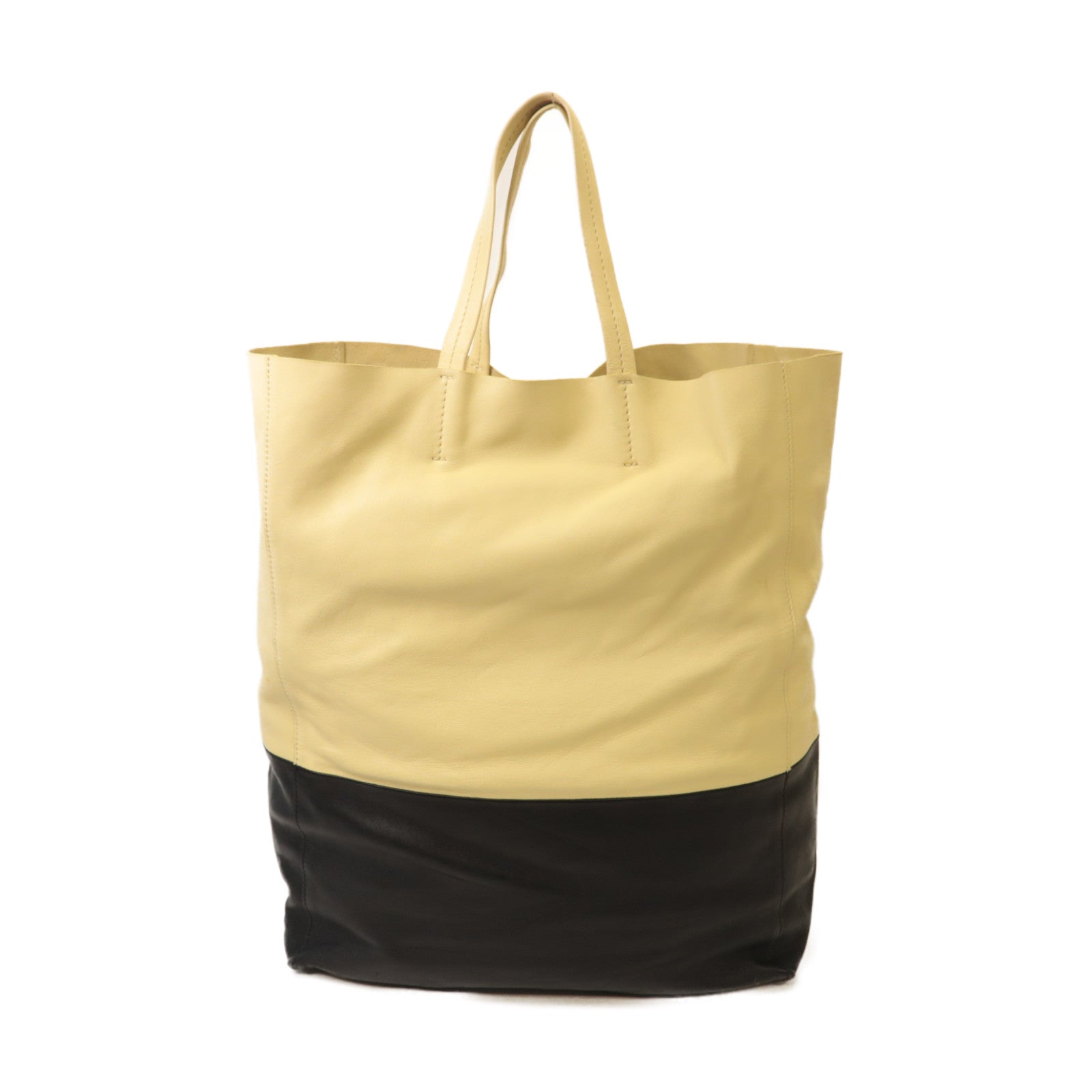 CELINE 【激減優惠】牛皮皮革Tote Bag金扣手挽袋淺黃色/黑色