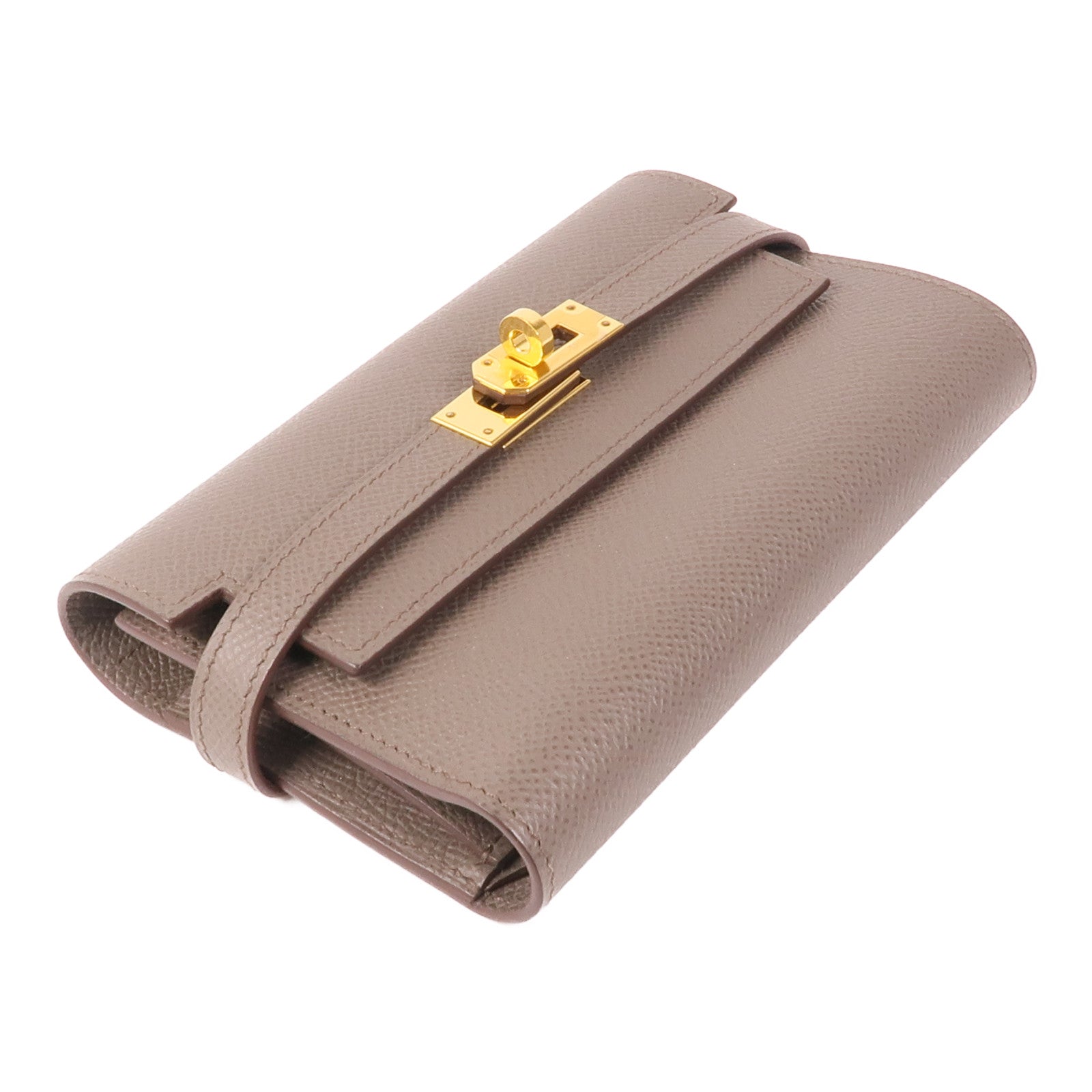 HERMES GHW Kelly Wallet Veau Epsom Leather Etain Gray