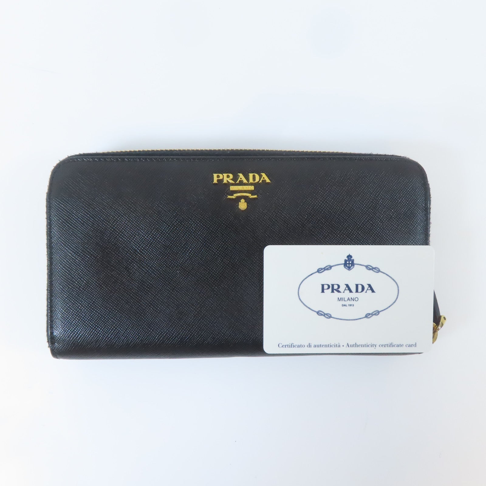 PRADA Saffiano皮革Long Wallet金扣長錢包黑色