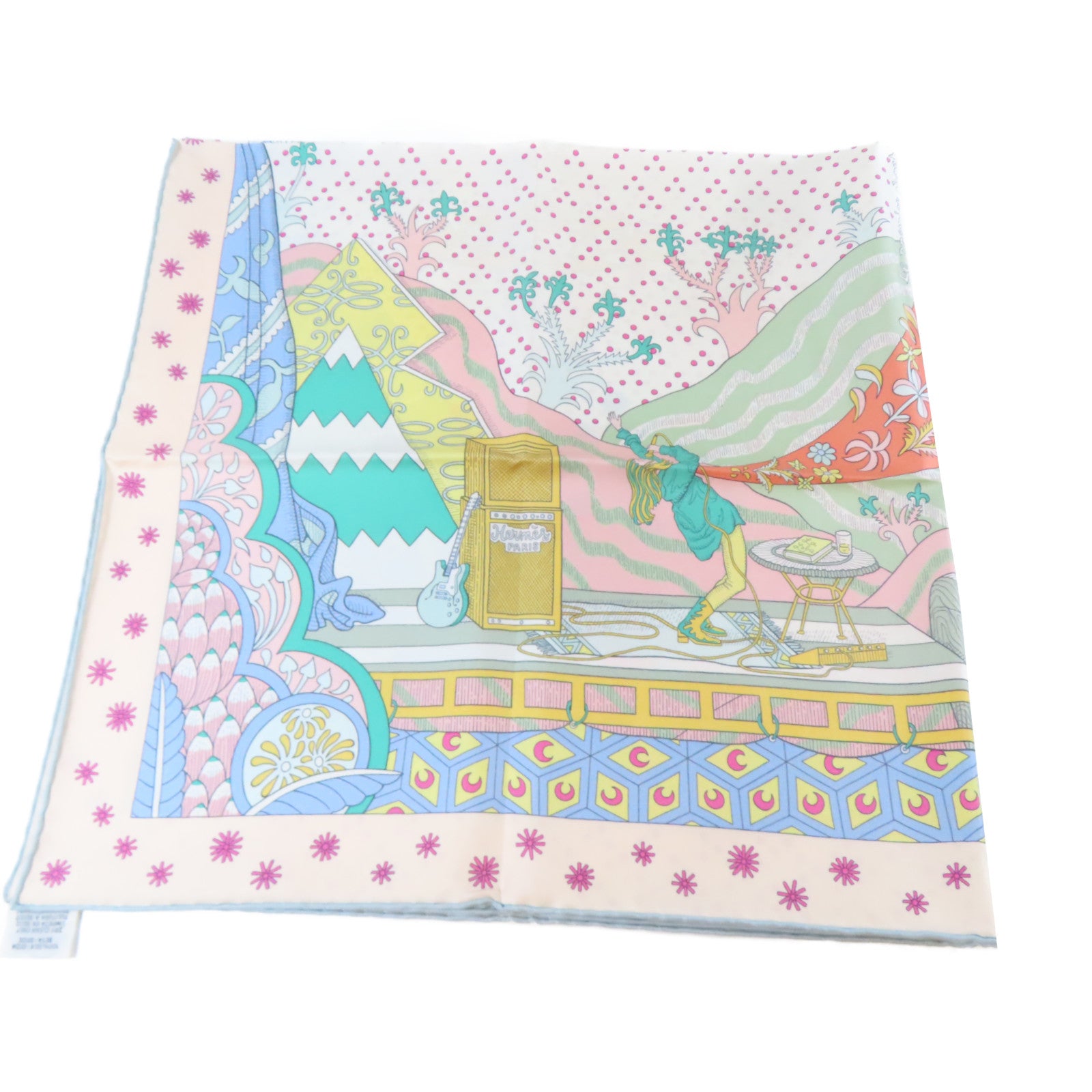 HERMES 絲質Scarf絲巾白色/淺藍色/粉紅色/橙色