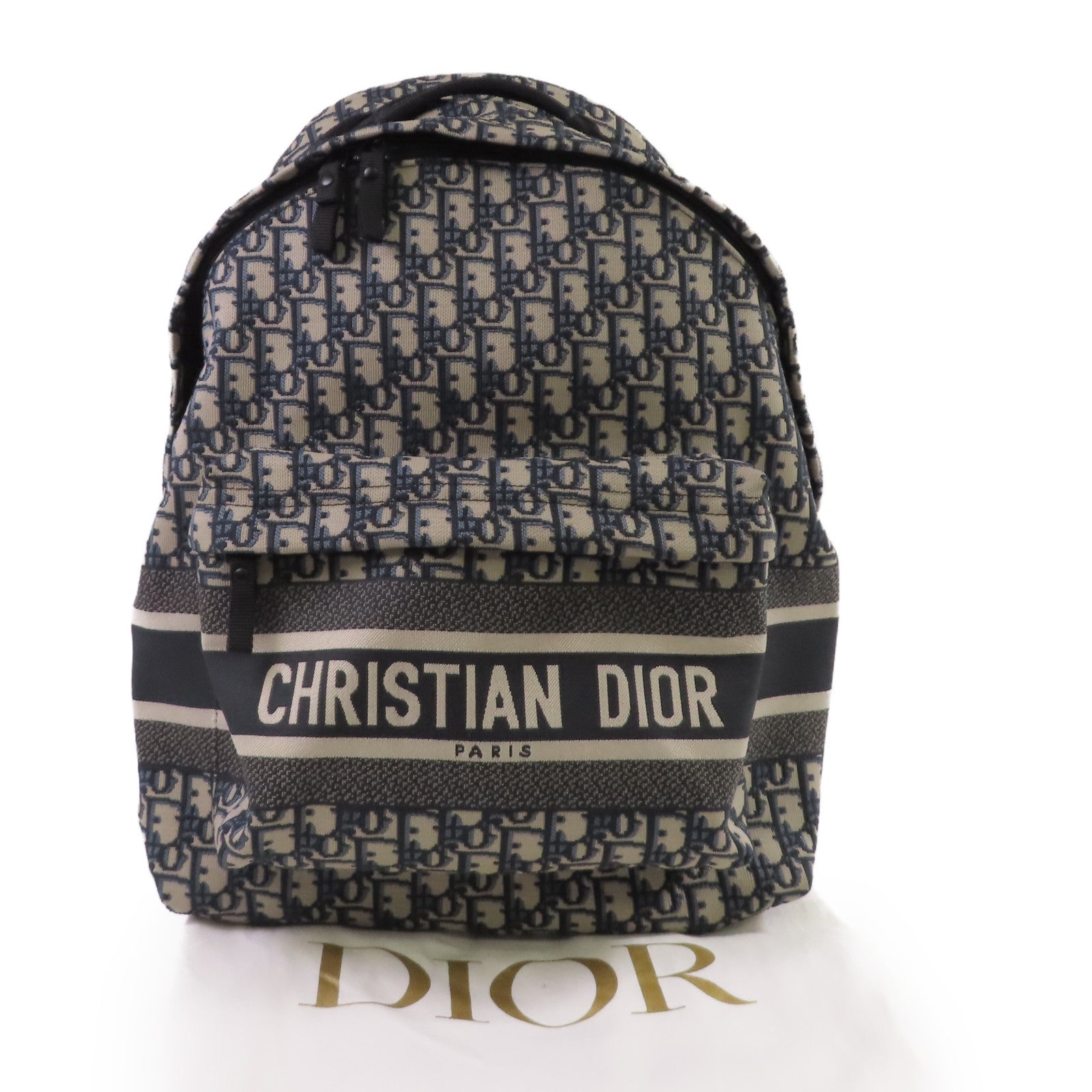 Dior Oblique帆布Diortravel Backpack銀扣背包啡色/藍色