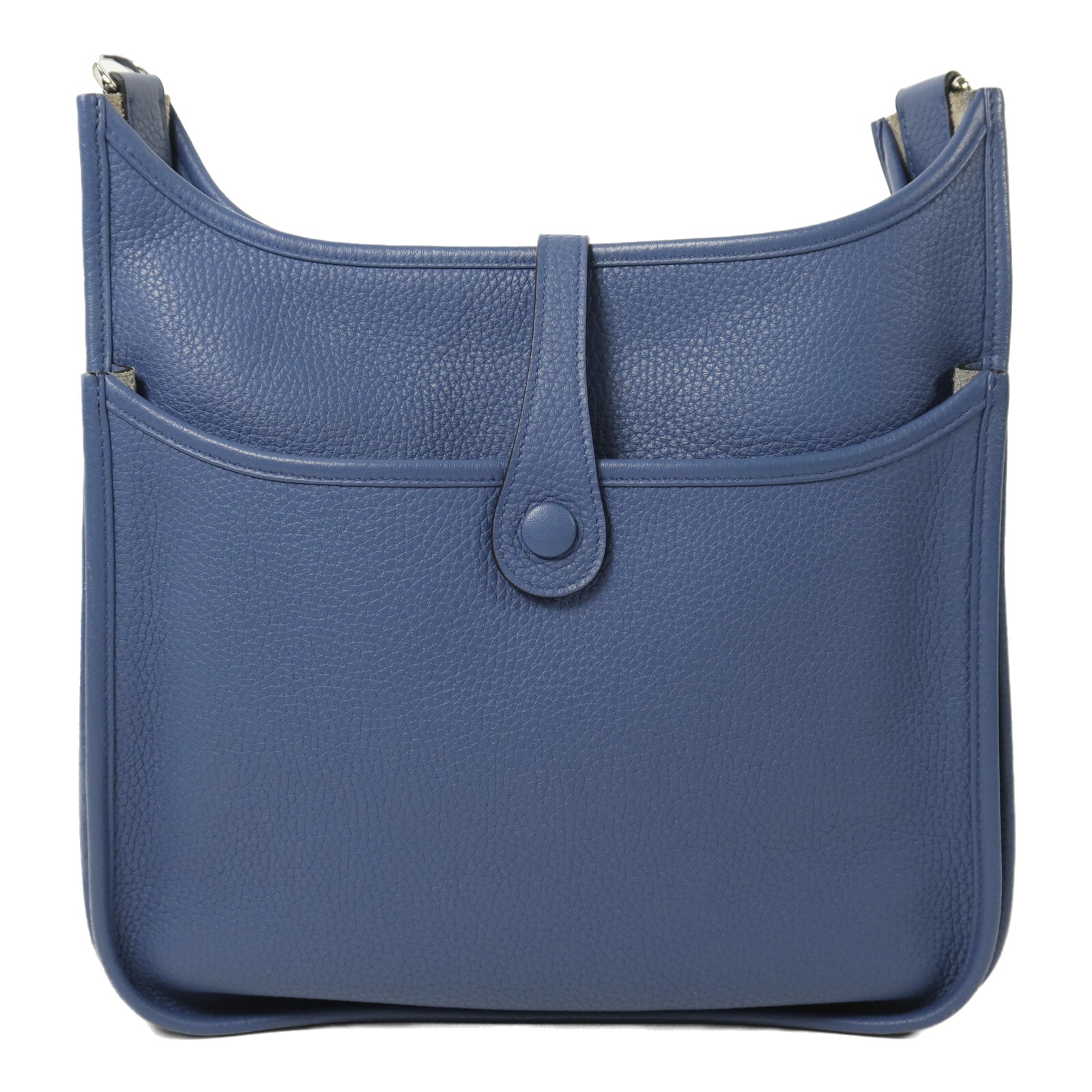 HERMES Clemence皮革Evelyne PM銀扣肩背袋Bleu Agate