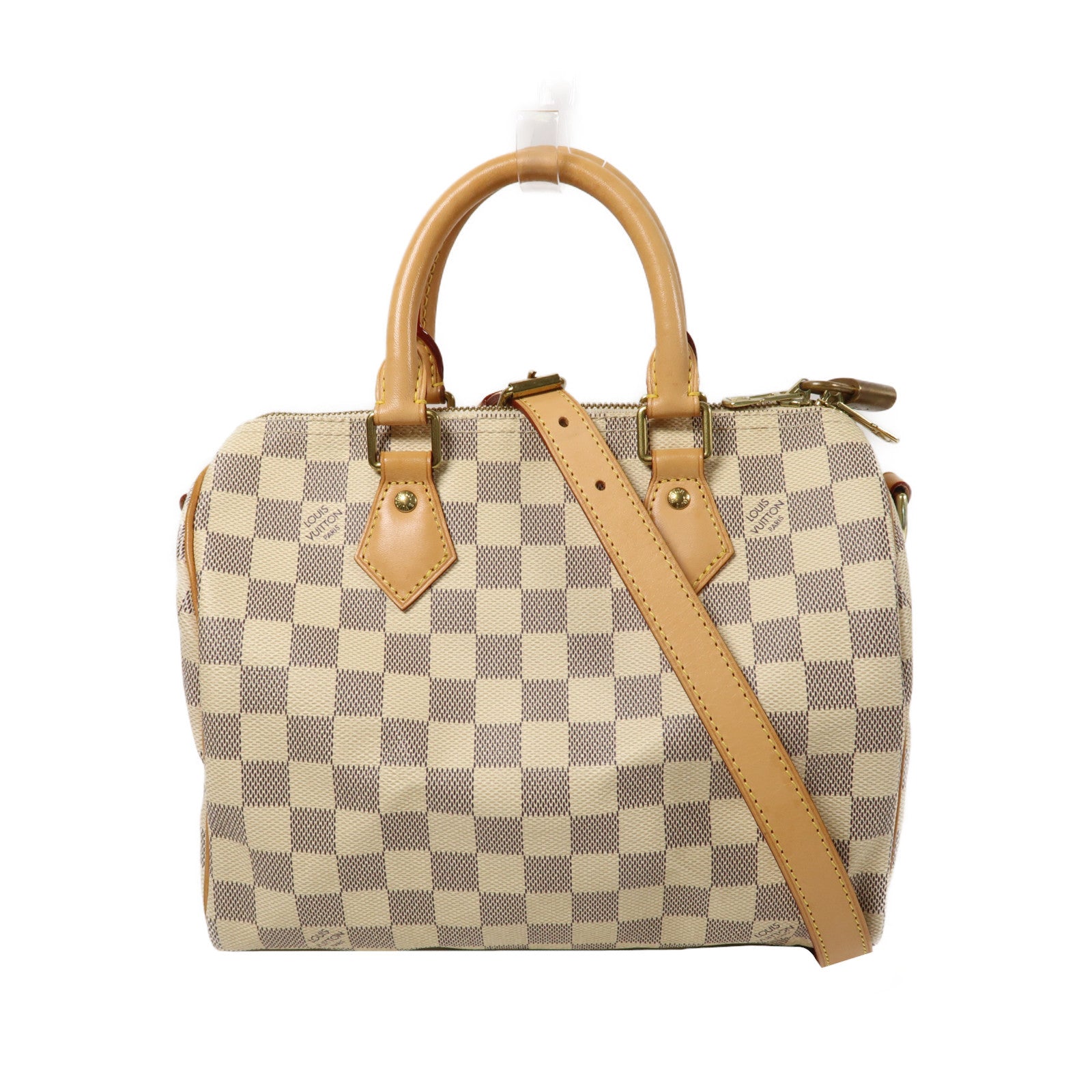 LOUIS VUITTON Damier Azur Speedy Bandoulière 25金扣手挽肩背兩用袋白色