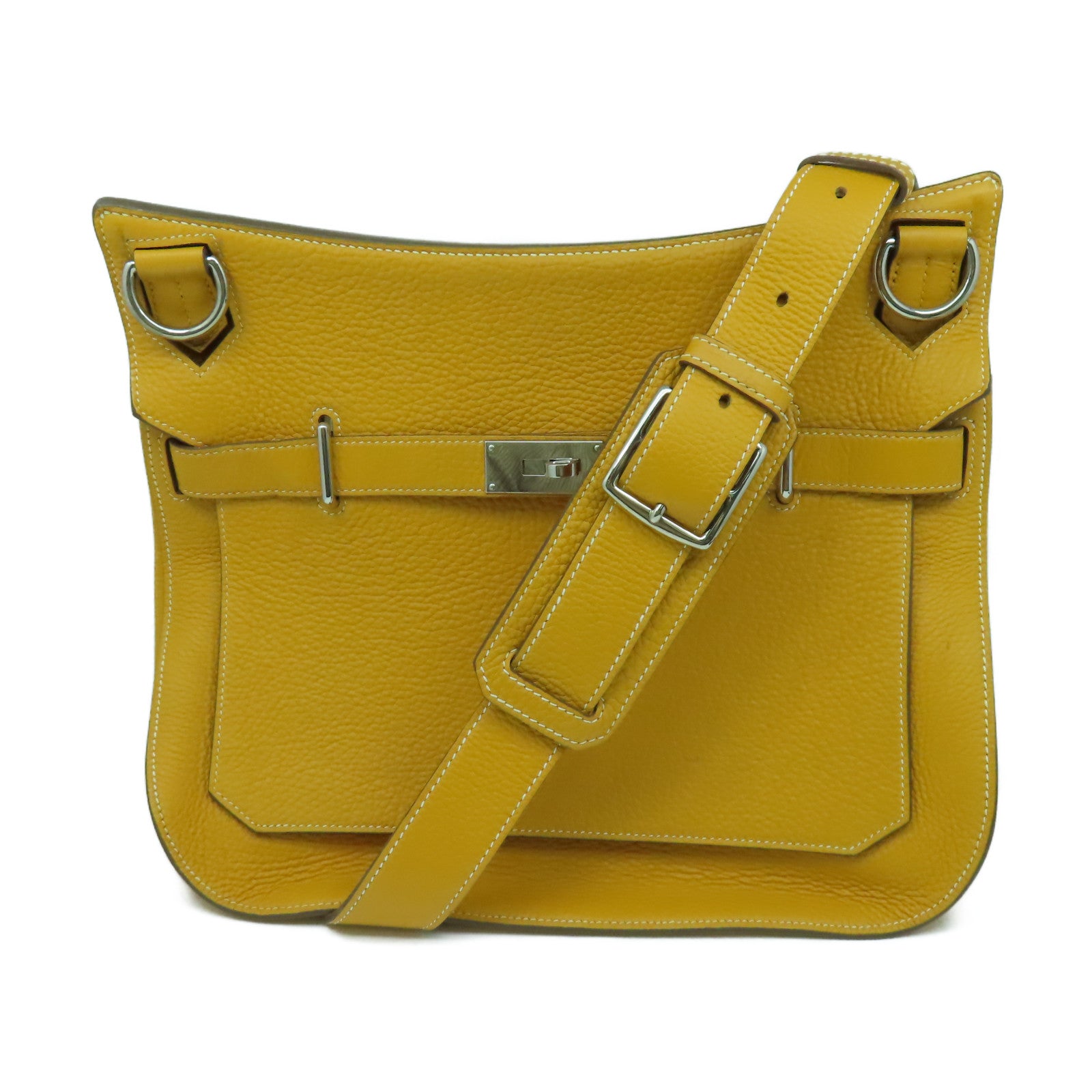 HERMES 【清倉大減價】Clemence皮革Jypsiere 34銀扣肩背袋Jaune d'Or黃色
