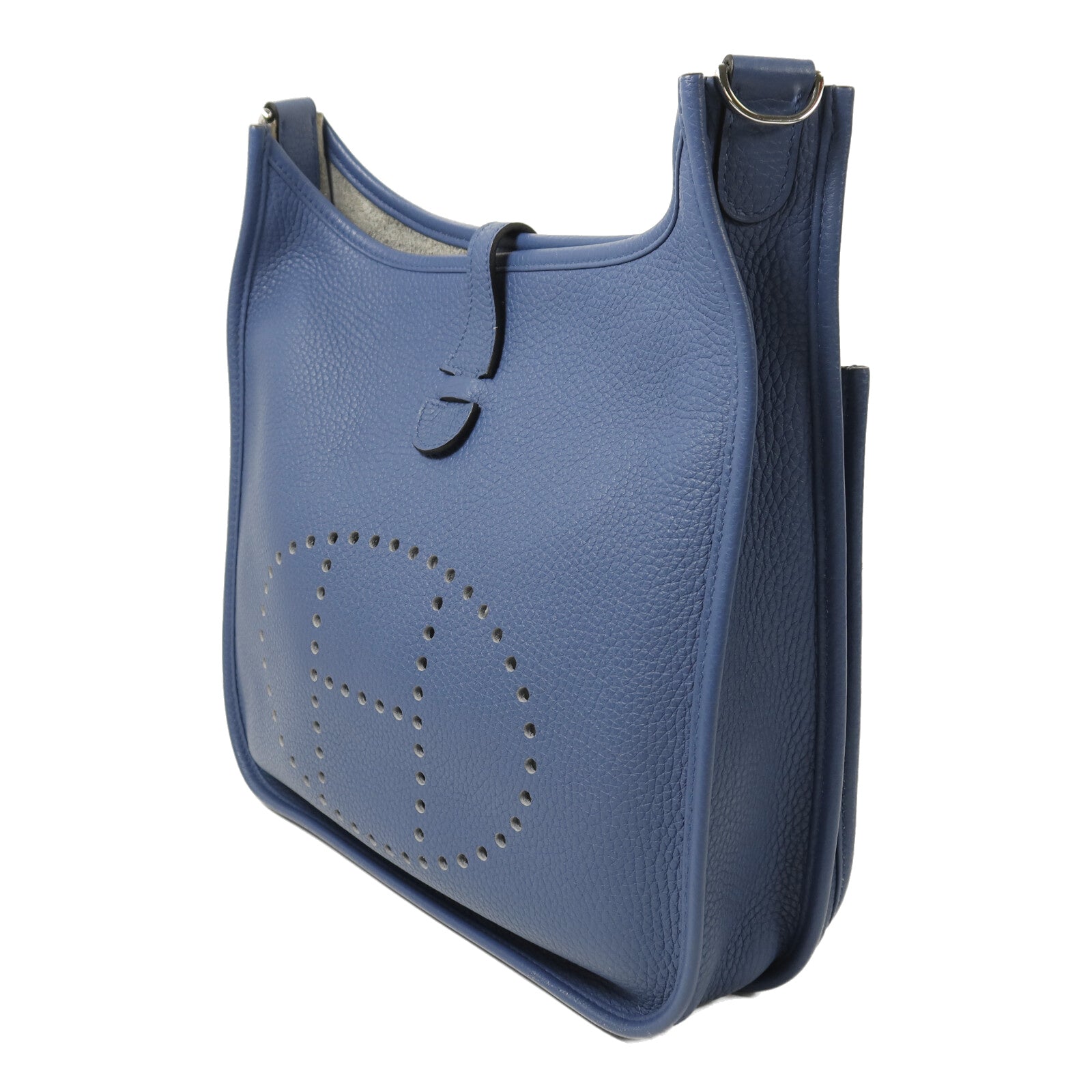HERMES Clemence皮革Evelyne PM銀扣肩背袋Bleu Agate