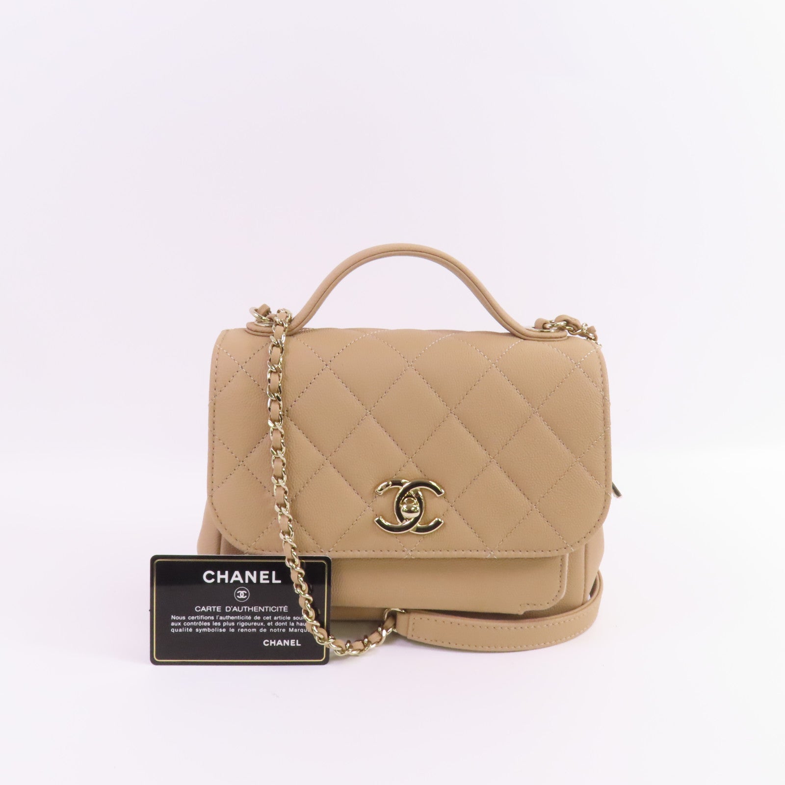 CHANEL 牛皮皮革Business Affinity Small金扣手挽肩背兩用袋