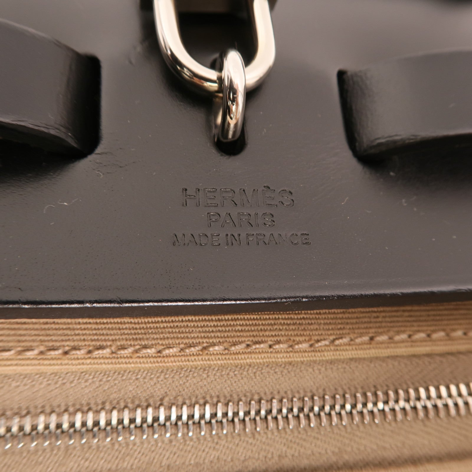 HERMES 帆布Herbag PM銀扣手挽肩背兩用袋Etoupe