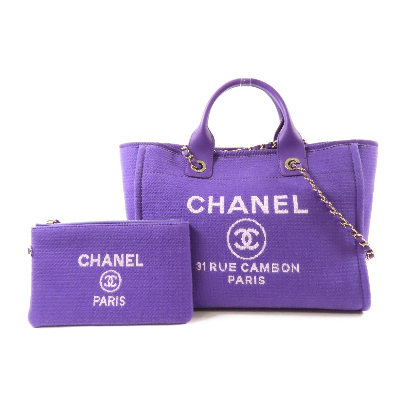 CHANEL 帆布Deauville Tote銀扣手挽肩背兩用袋