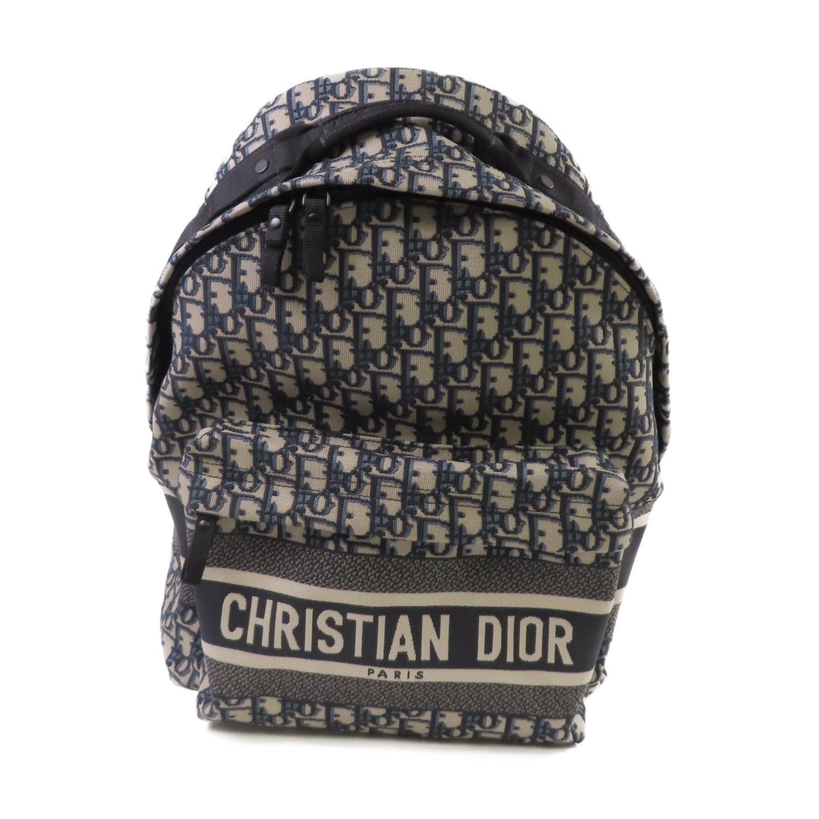 Dior Oblique帆布Diortravel Backpack銀扣背包啡色/藍色