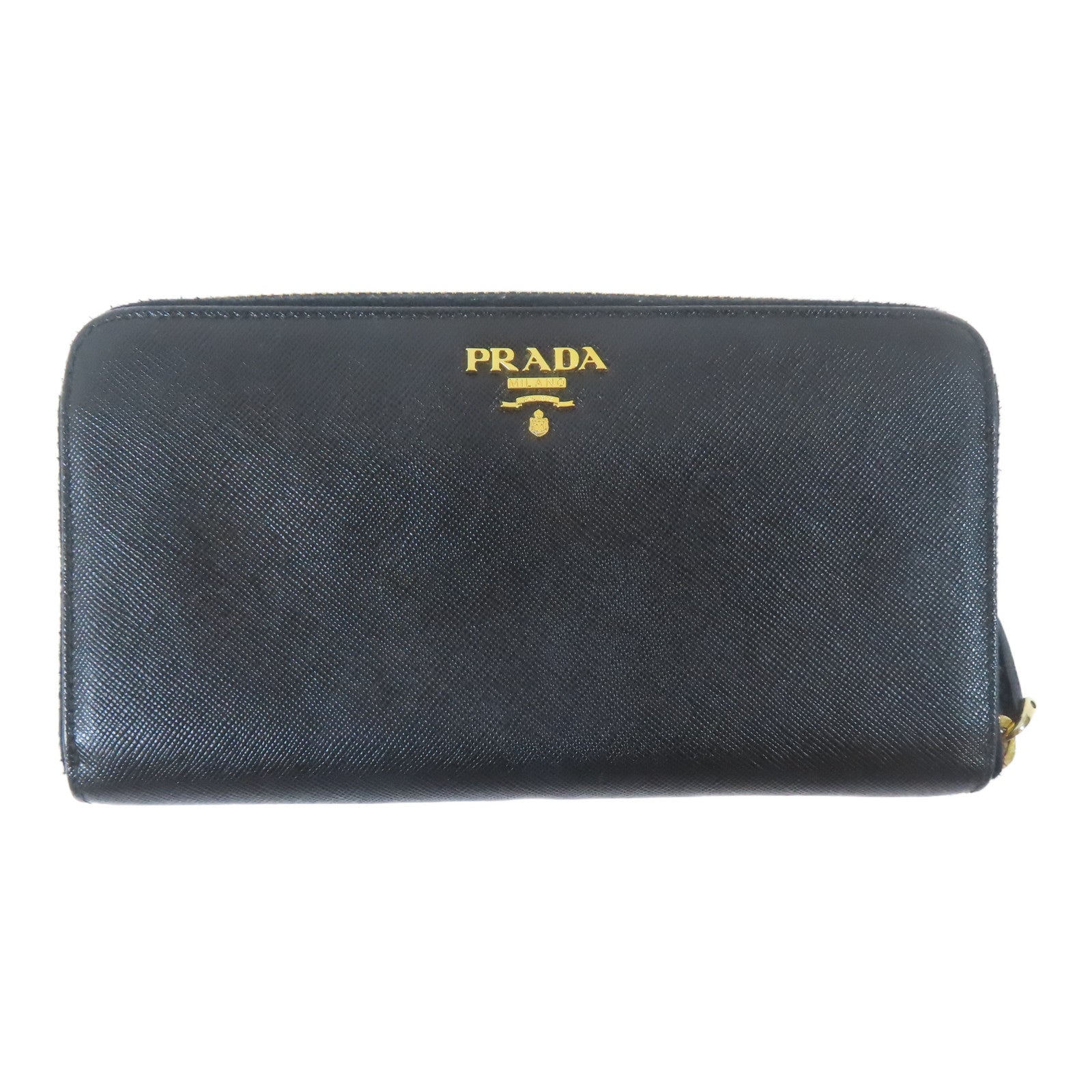 PRADA Saffiano皮革Long Wallet金扣長錢包黑色