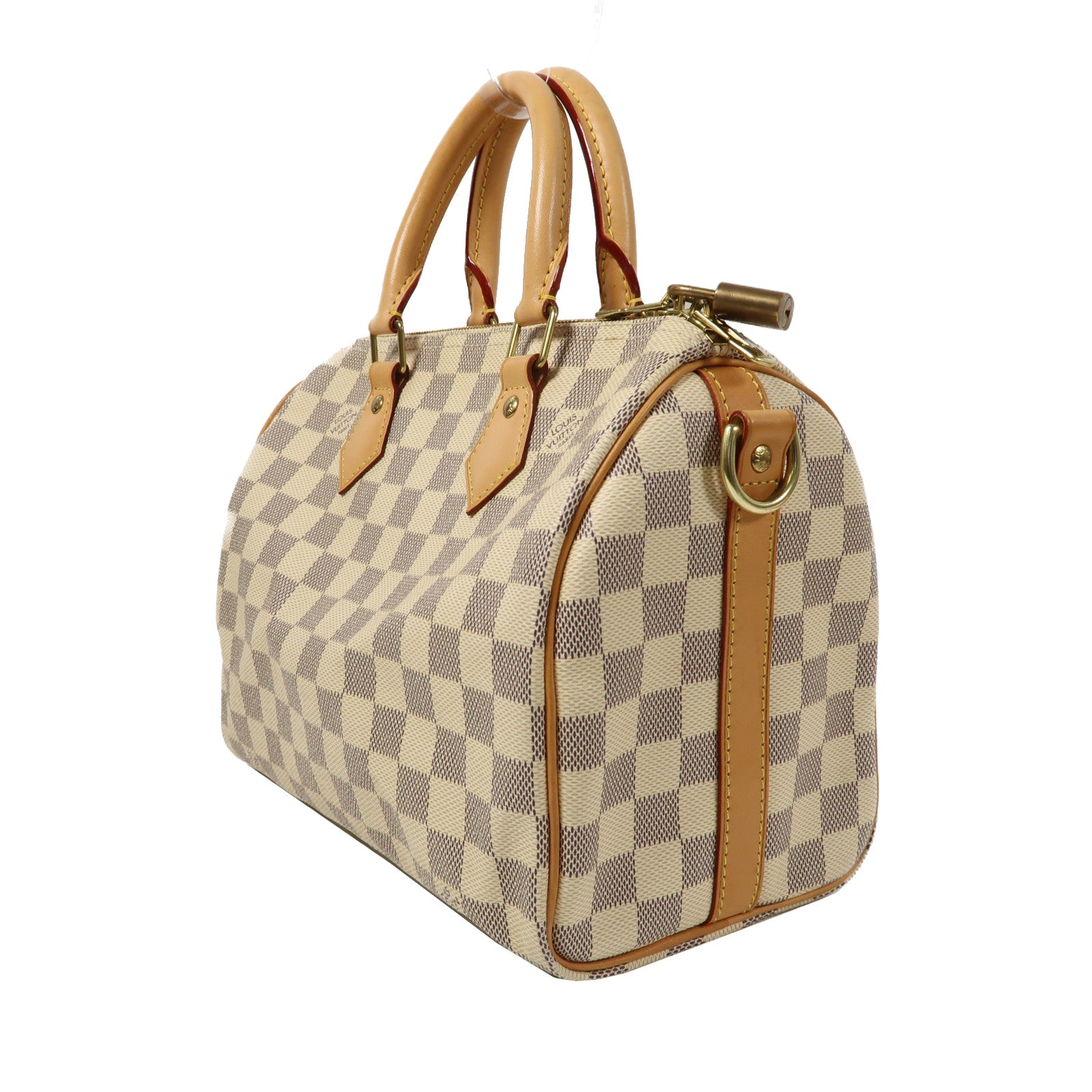 LOUIS VUITTON Damier Azur Speedy Bandoulière 25金扣手挽肩背兩用袋白色