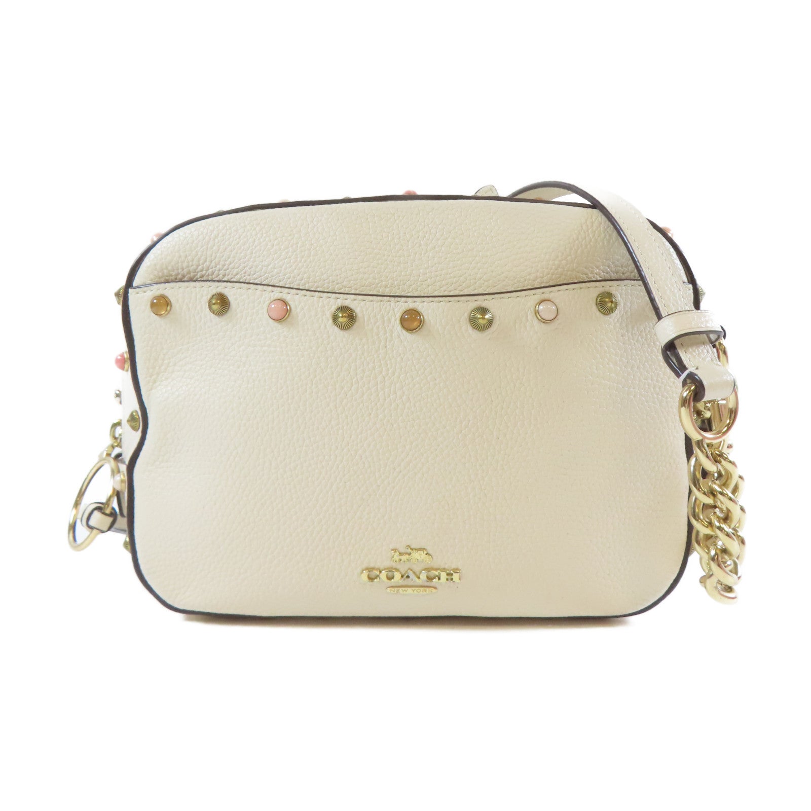 COACH 牛皮皮革Shoulder Bag金扣肩背袋米色