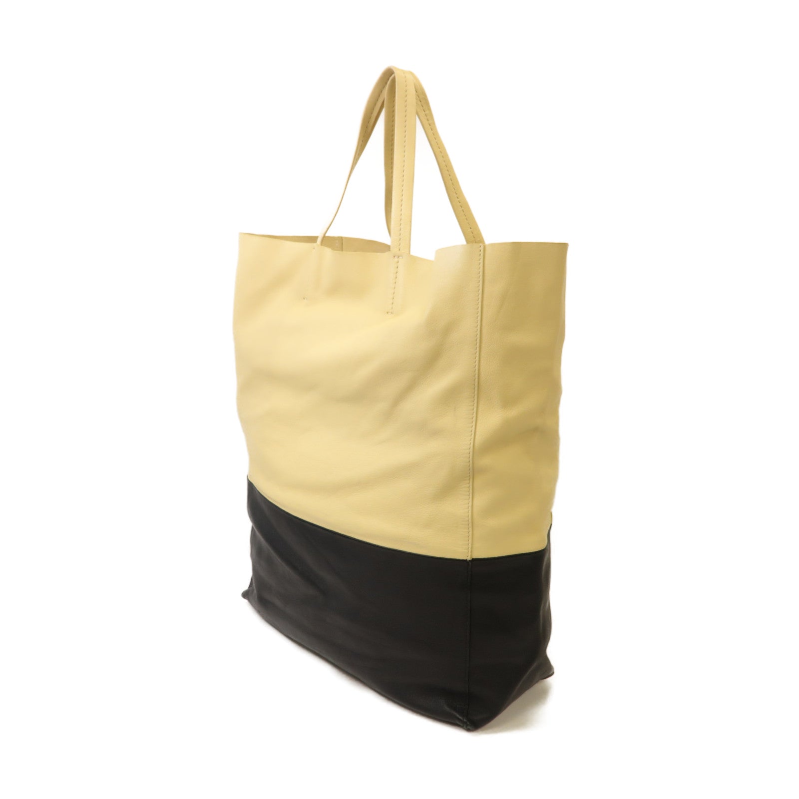 CELINE 【激減優惠】牛皮皮革Tote Bag金扣手挽袋淺黃色/黑色