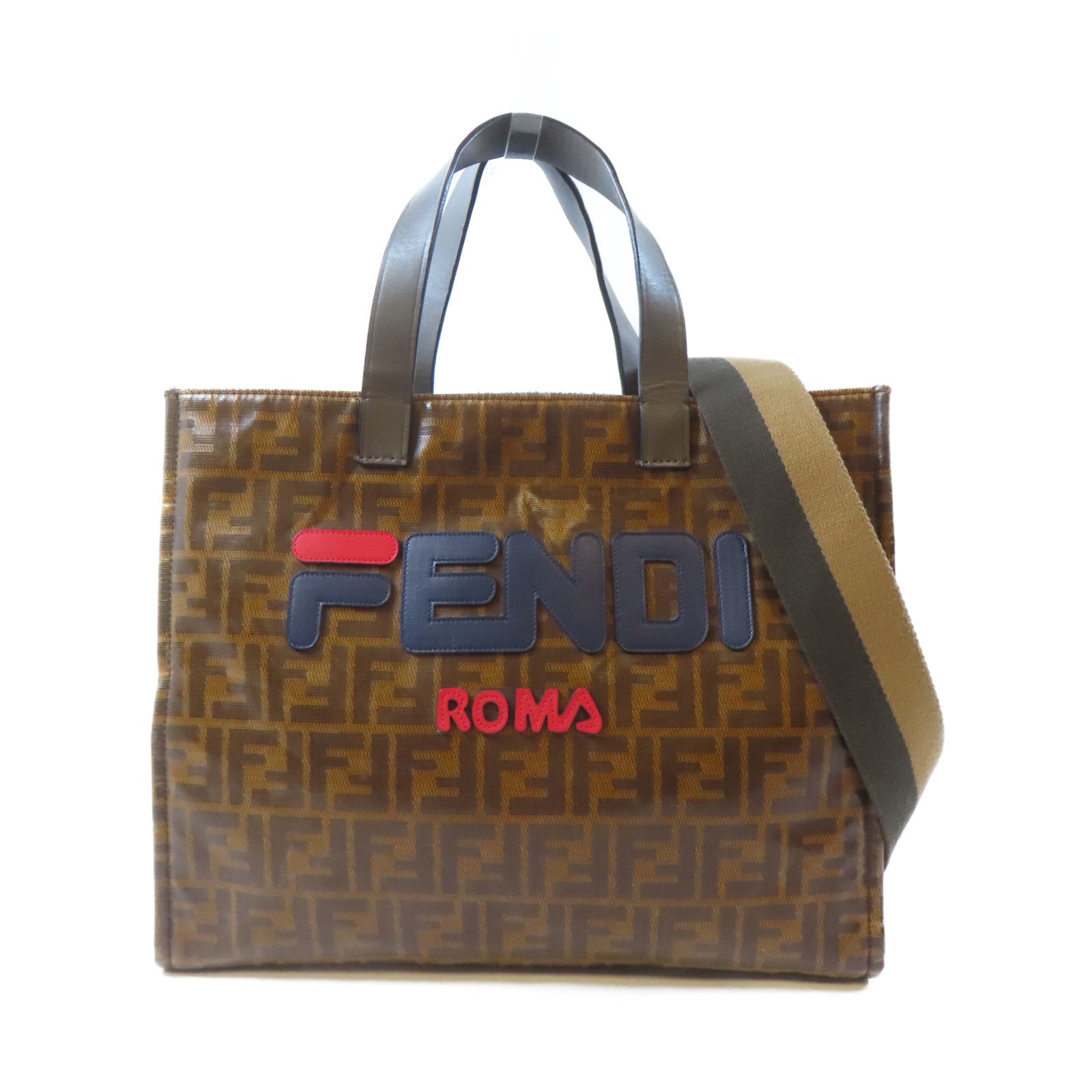 FENDI (PRICE DOWN) GHW 2 Way Shoulder Tote Bag 8BR720 PVC Brown