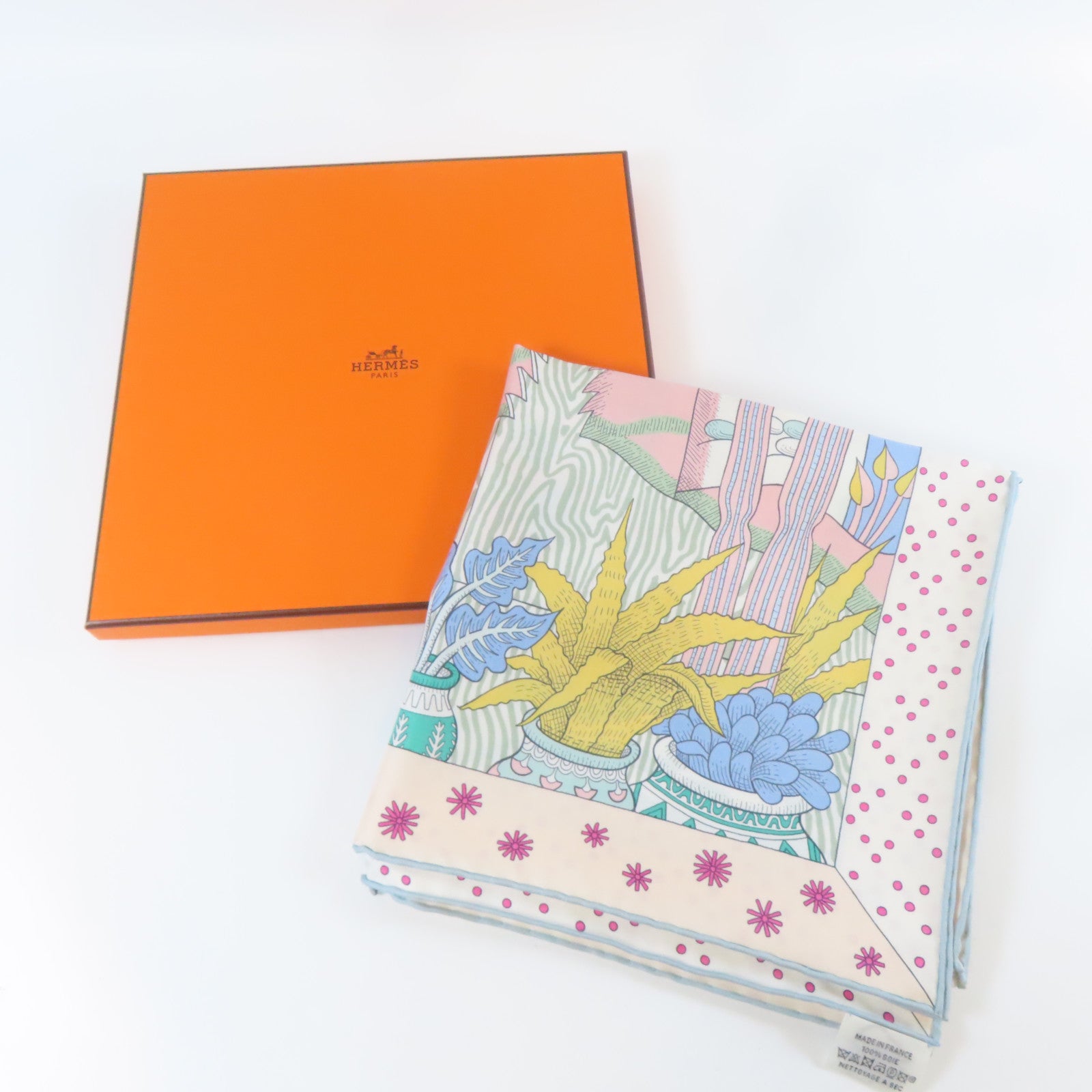HERMES 絲質Scarf絲巾白色/淺藍色/粉紅色/橙色
