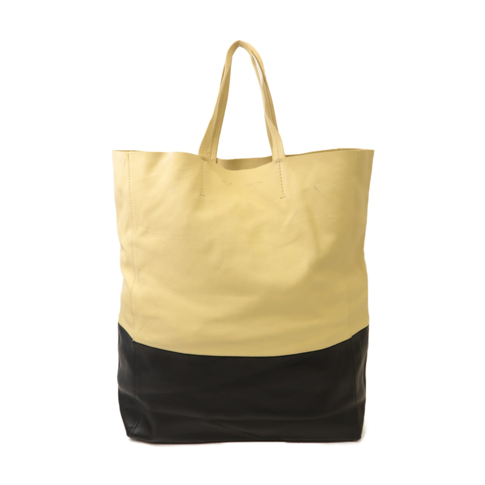 CELINE 【激減優惠】牛皮皮革Tote Bag金扣手挽袋淺黃色/黑色