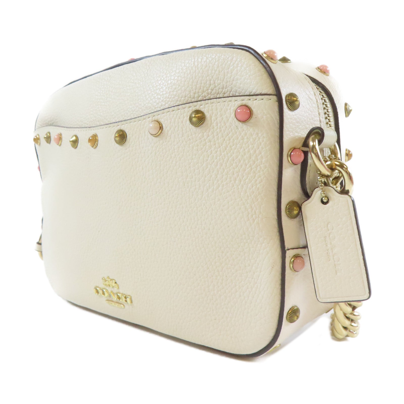 COACH 牛皮皮革Shoulder Bag金扣肩背袋米色