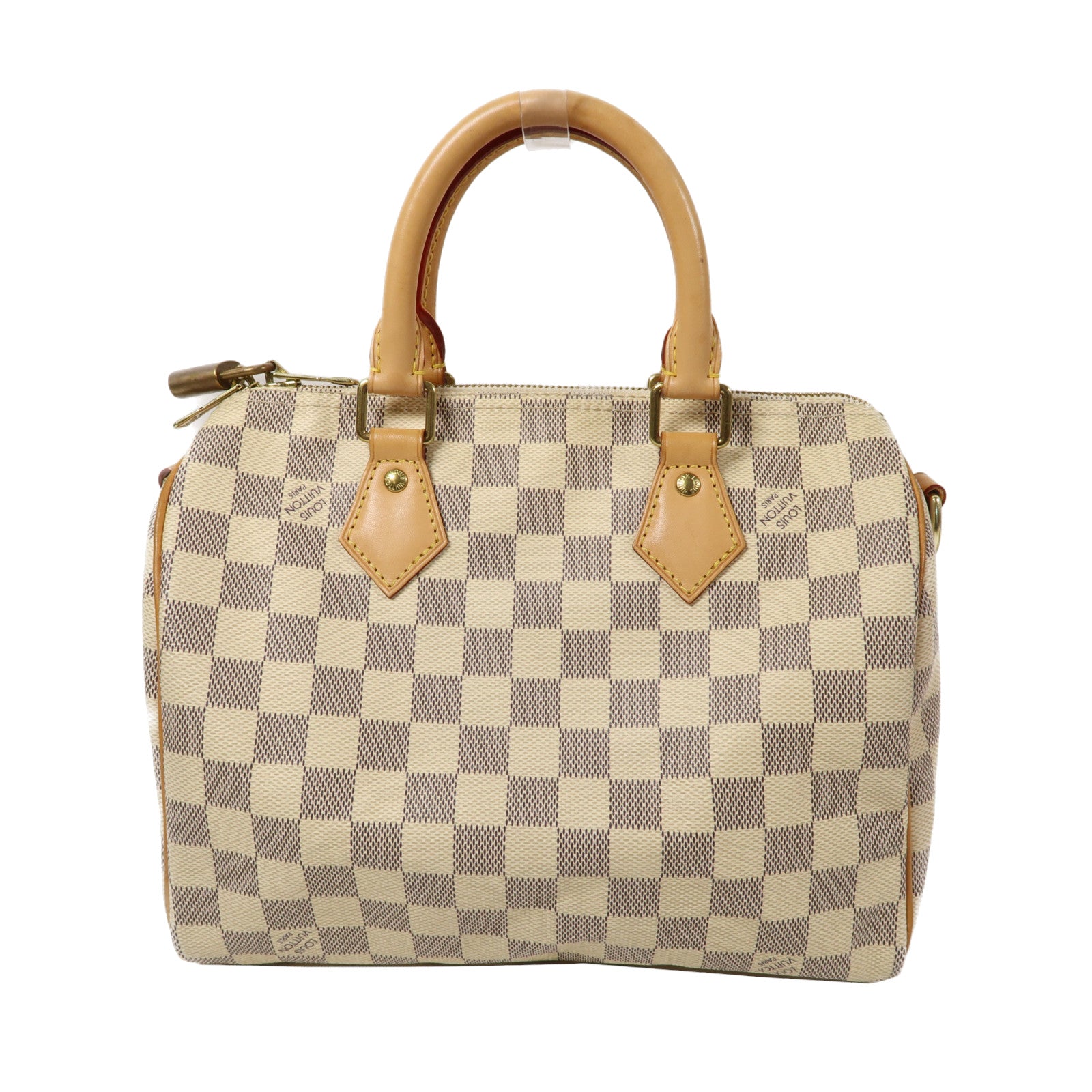 LOUIS VUITTON Damier Azur Speedy Bandoulière 25金扣手挽肩背兩用袋白色