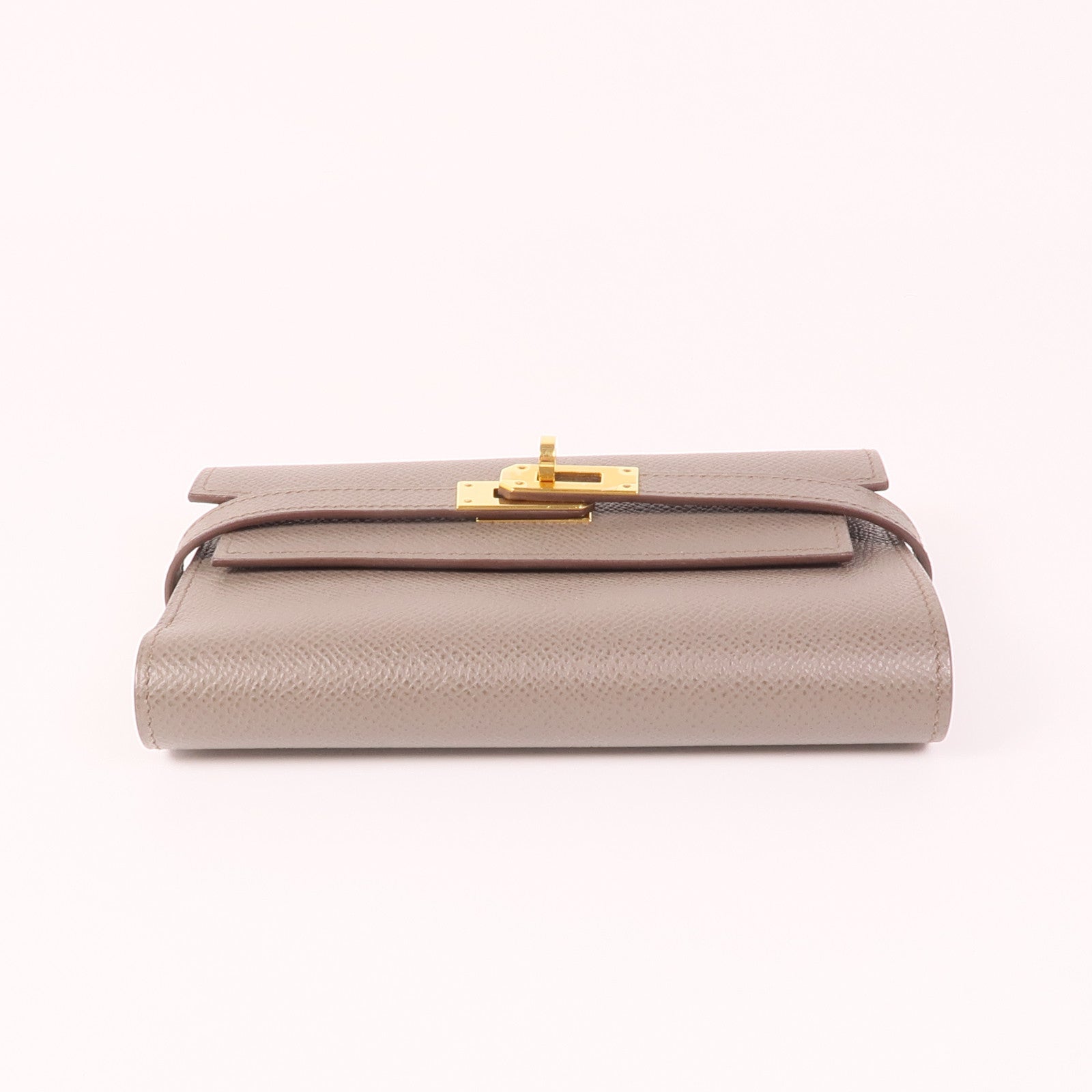 HERMES GHW Kelly Wallet Veau Epsom Leather Etain Gray