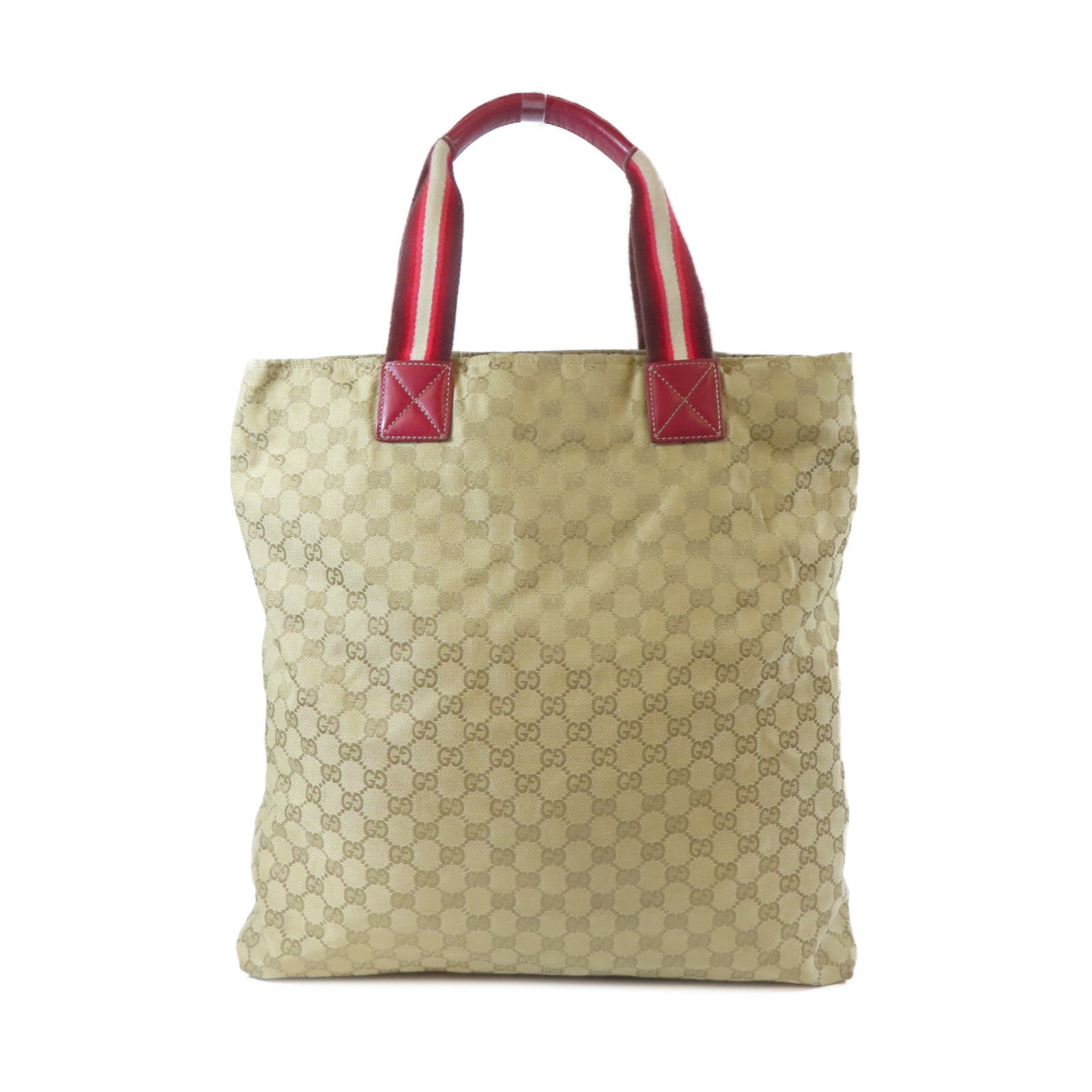 GUCCI 【激減優惠】帆布Totebag銀扣手挽袋啡色/紅色