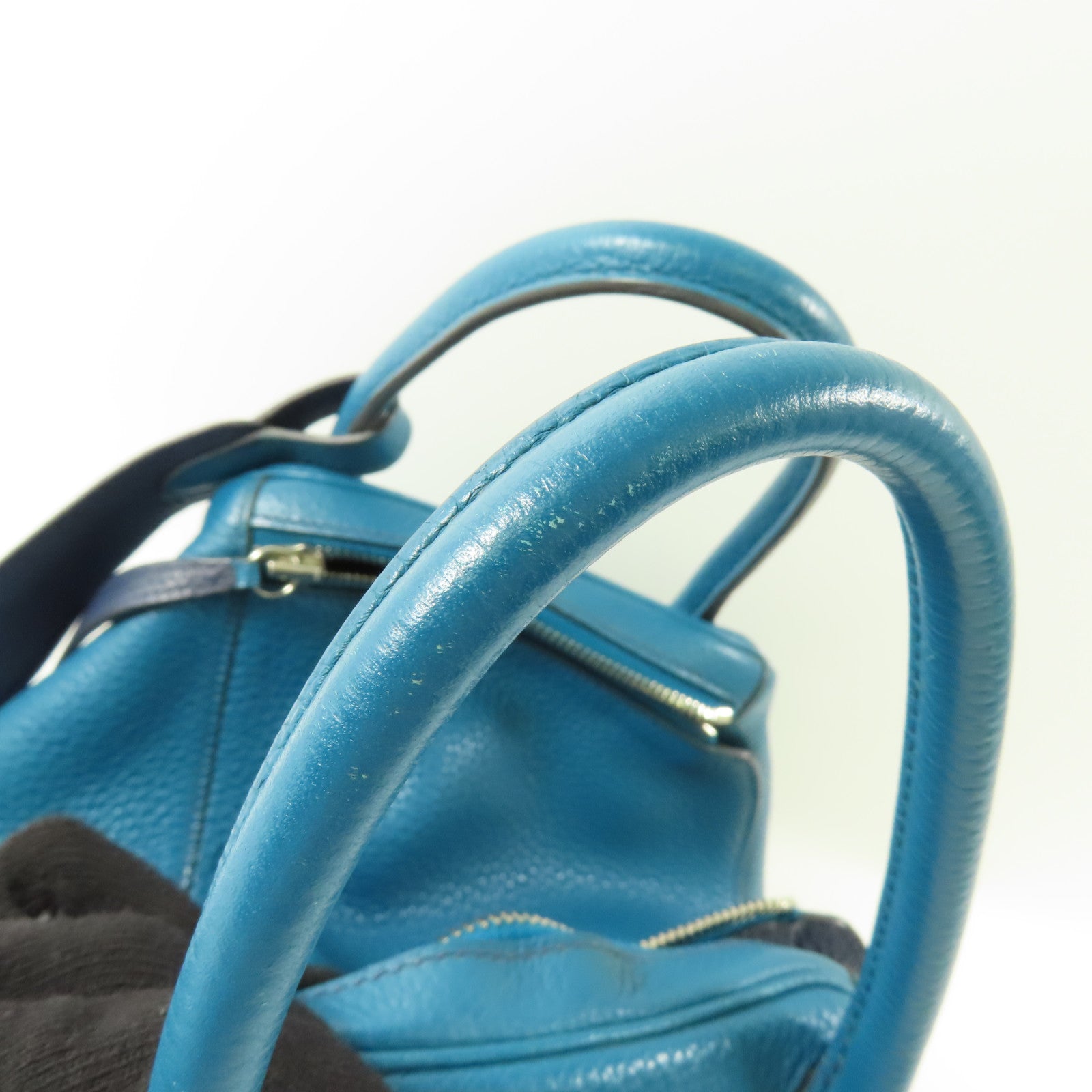 HERMES Clemence皮革Lindy 30銀扣肩背袋Bleu Izmir