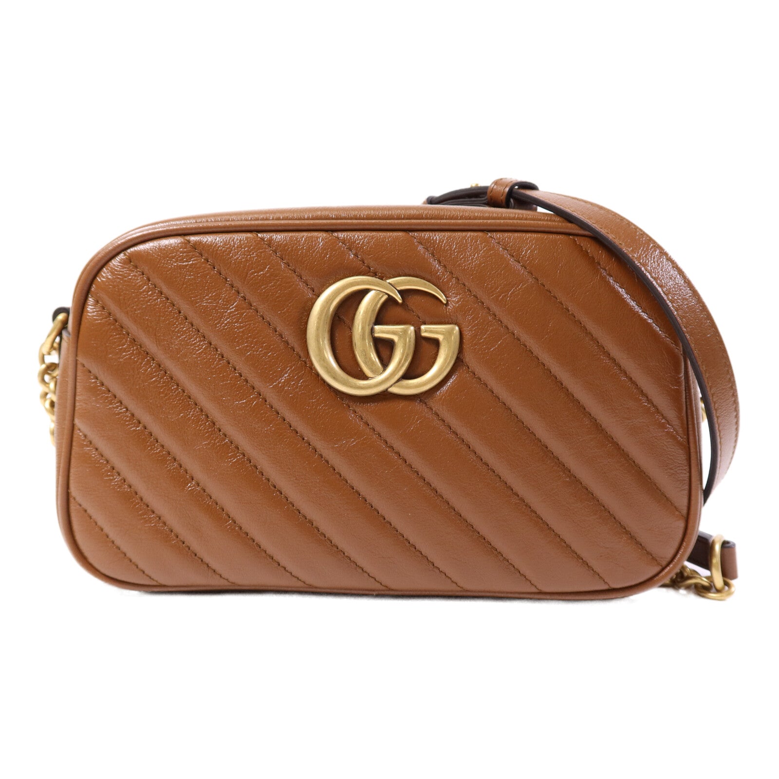GUCCI 牛皮皮革GG Marmont Small金扣鏈帶肩背袋
