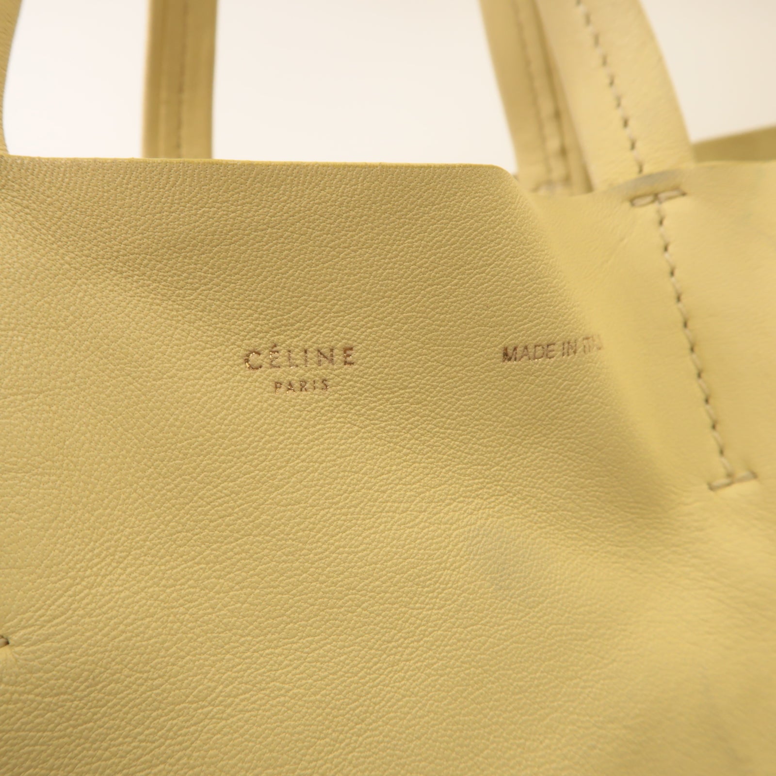 CELINE 【激減優惠】牛皮皮革Tote Bag金扣手挽袋淺黃色/黑色
