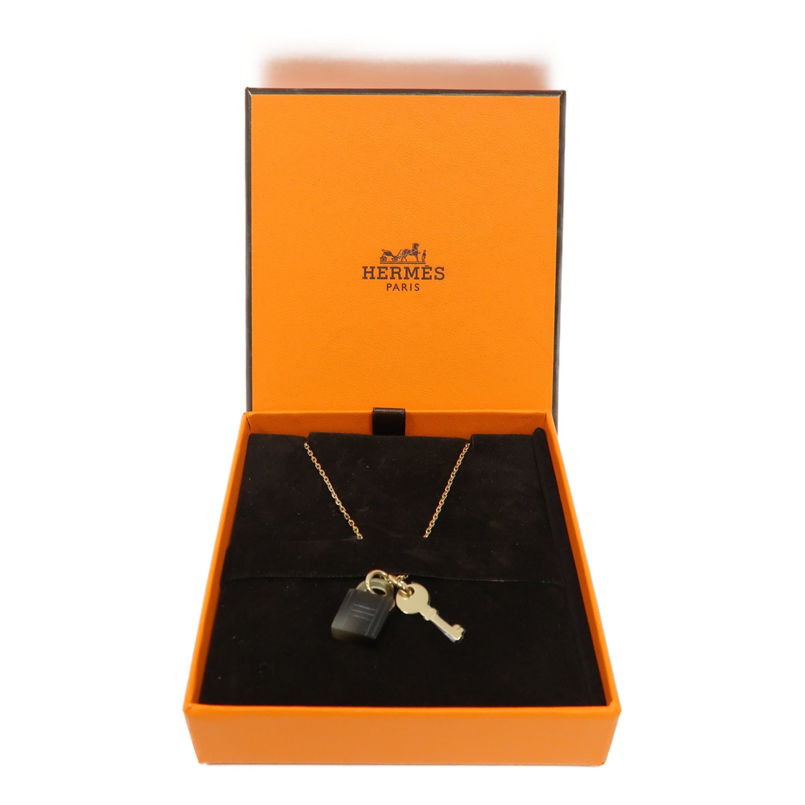 HERMES 水牛角/金屬Amulette Padlock Pendant金扣掛飾啡色