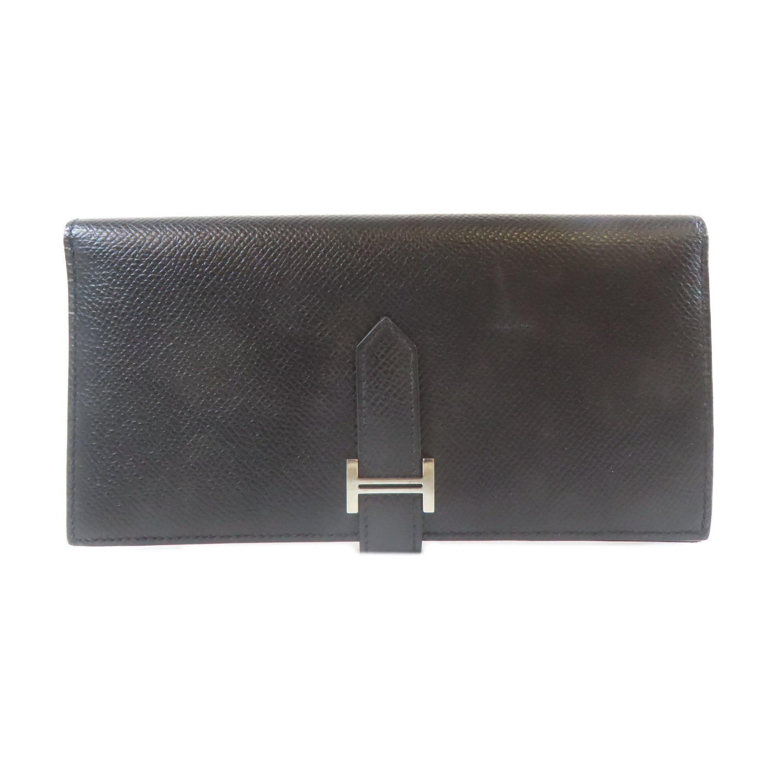 HERMES 【激減優惠】Epsom皮革Bearn Long Wallet銀扣長錢包黑色