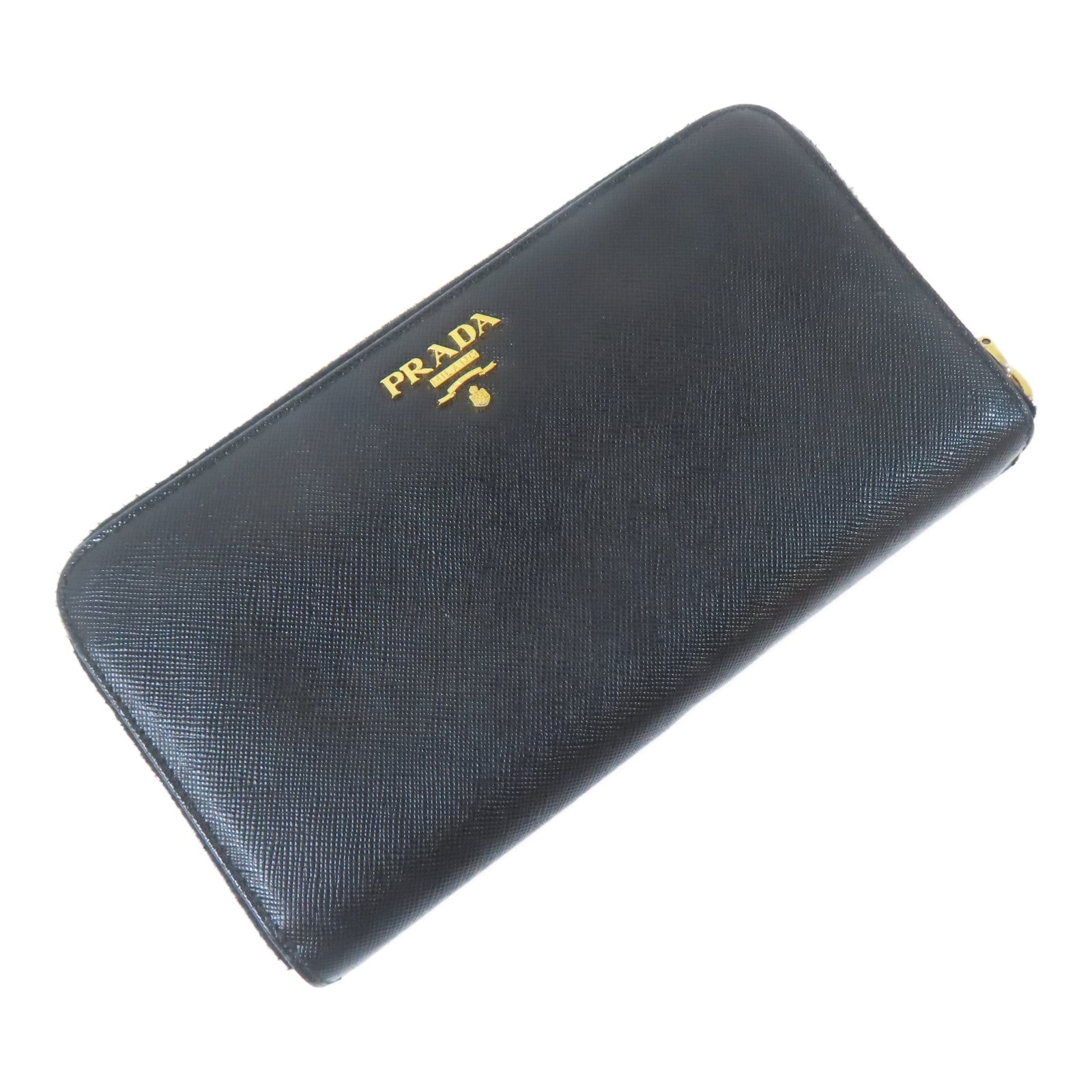PRADA Saffiano皮革Long Wallet金扣長錢包黑色