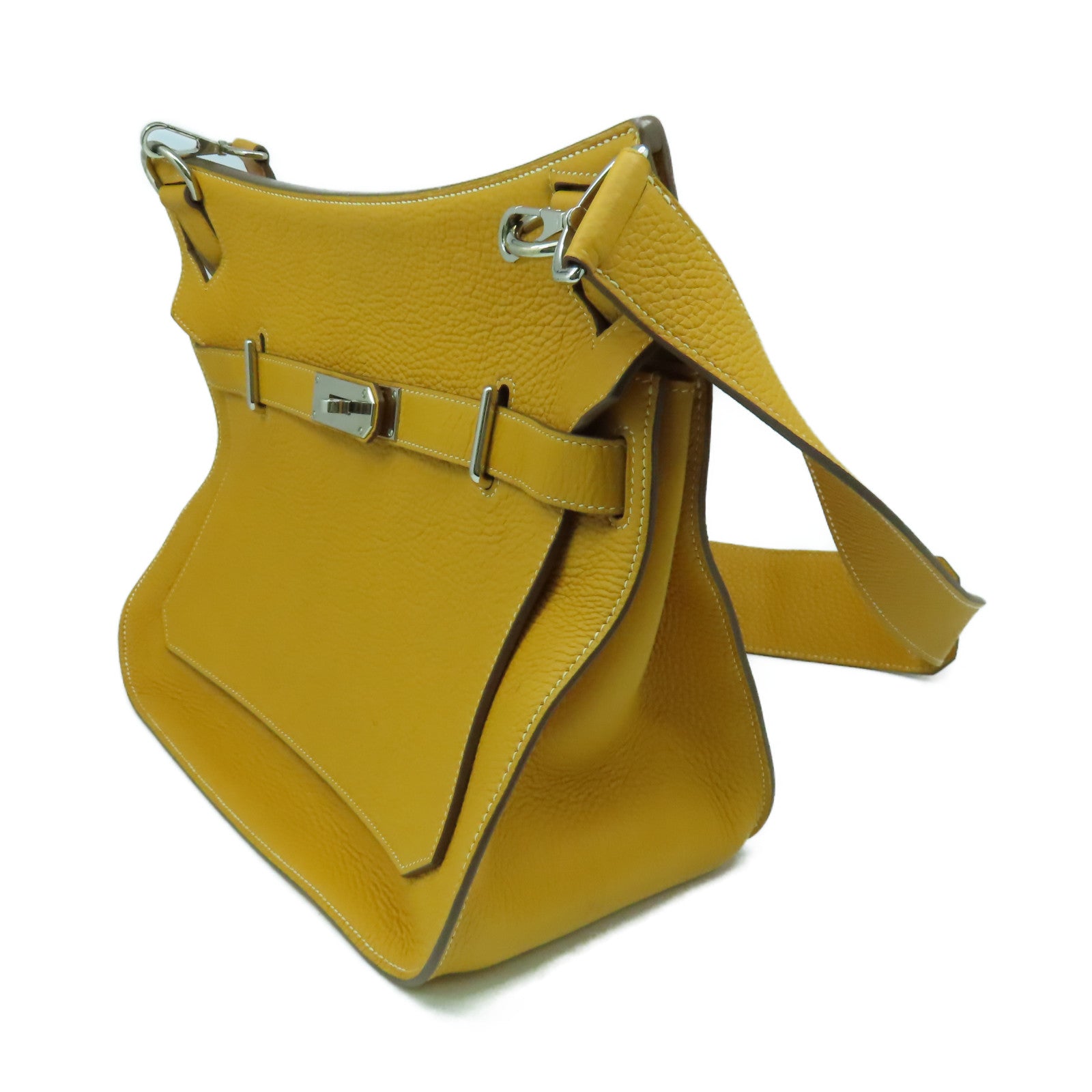 HERMES 【清倉大減價】Clemence皮革Jypsiere 34銀扣肩背袋Jaune d'Or黃色
