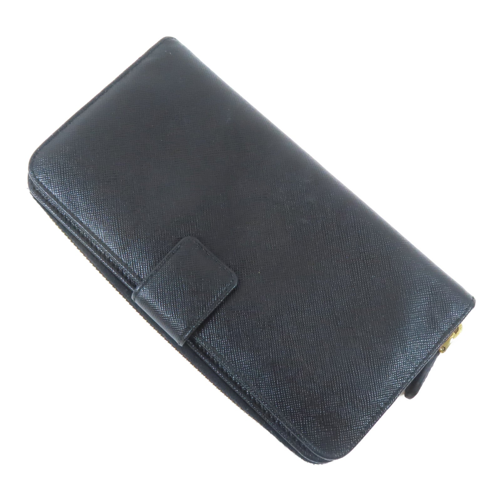 PRADA Saffiano皮革Long Wallet金扣長錢包黑色