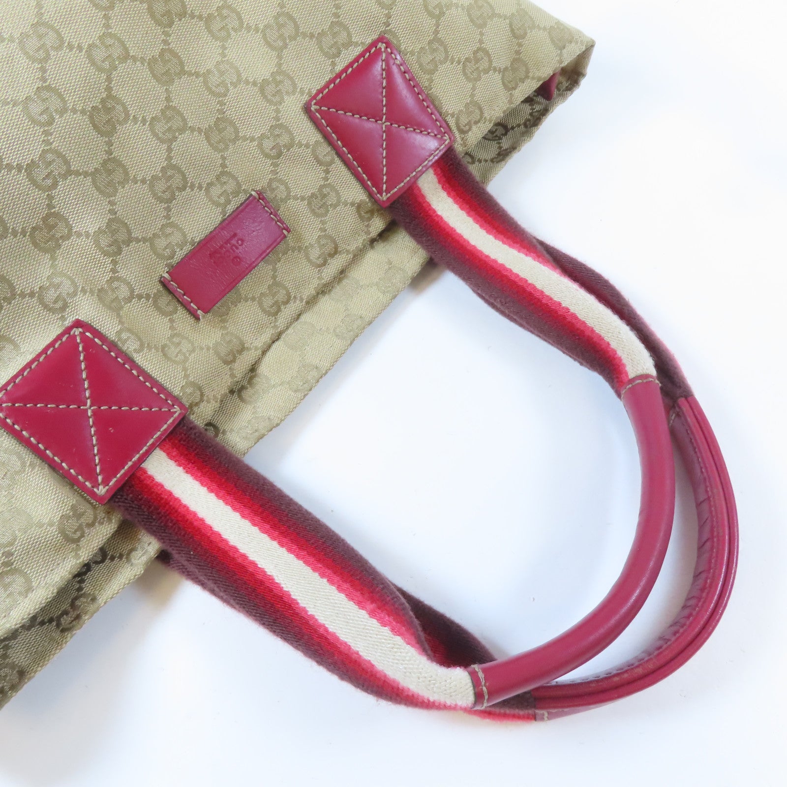 GUCCI 【激減優惠】帆布Totebag銀扣手挽袋啡色/紅色